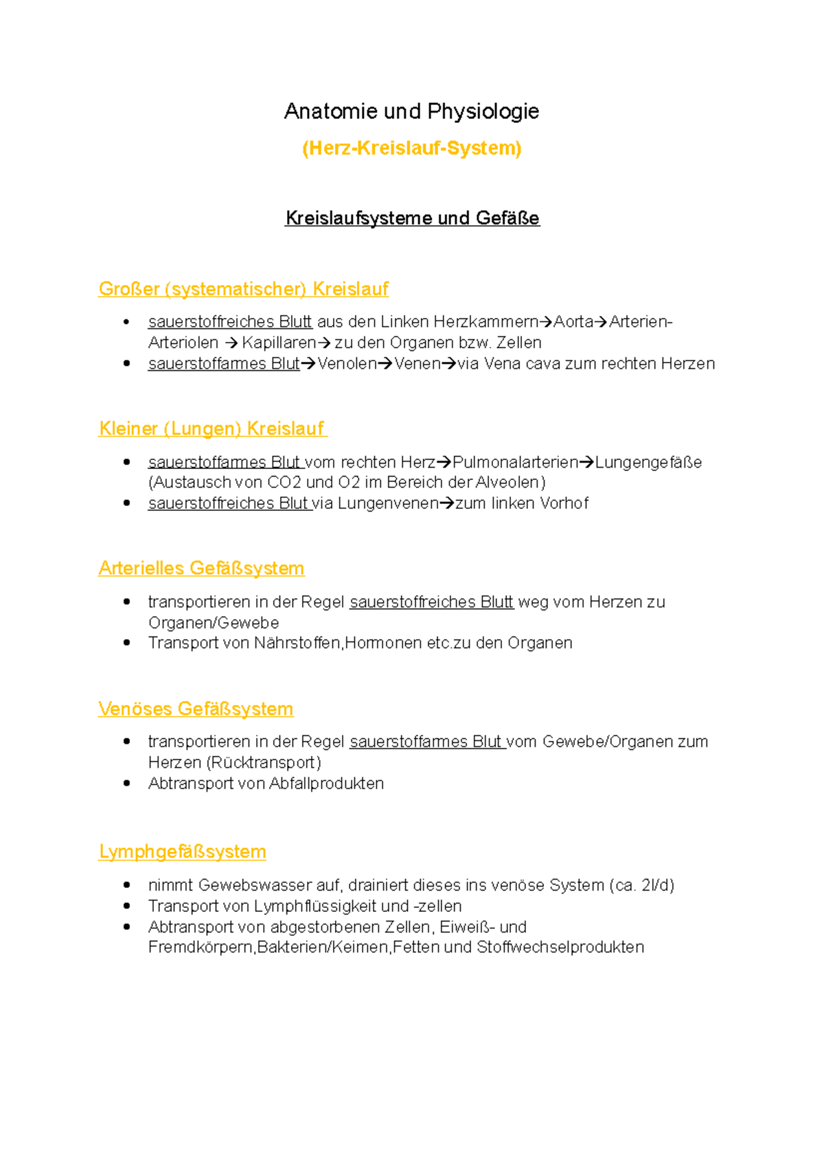 Zusammenfassung Herz Kreislauf System Anatomie Und Physiologie Uni Studocu