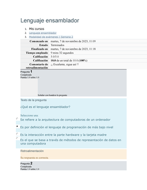 Lenguaje Ensamblador Examen Semana 5 Utel - Lenguaje Ensamblador ...