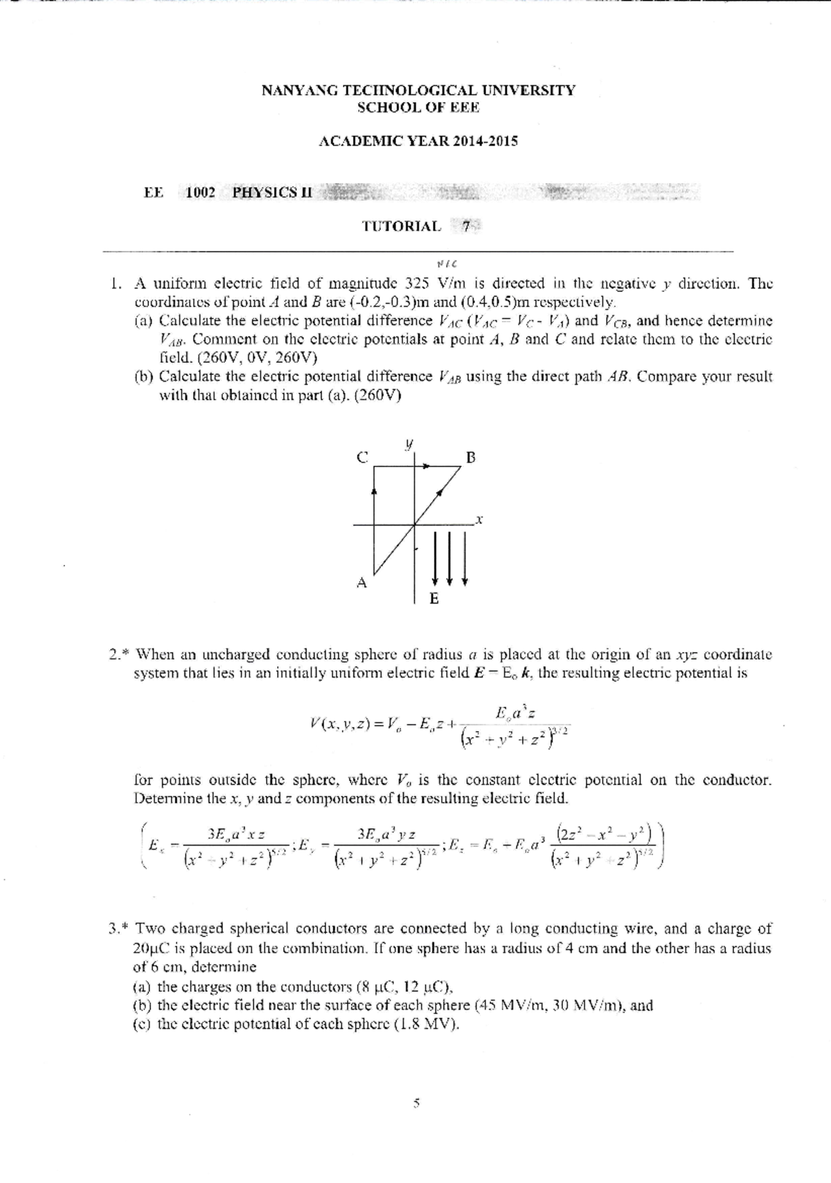 Physics Foundation Tutorial 7 Solution Nanyang Technological Physics Foundation Tutorial 7 Solution Nanyang Technological