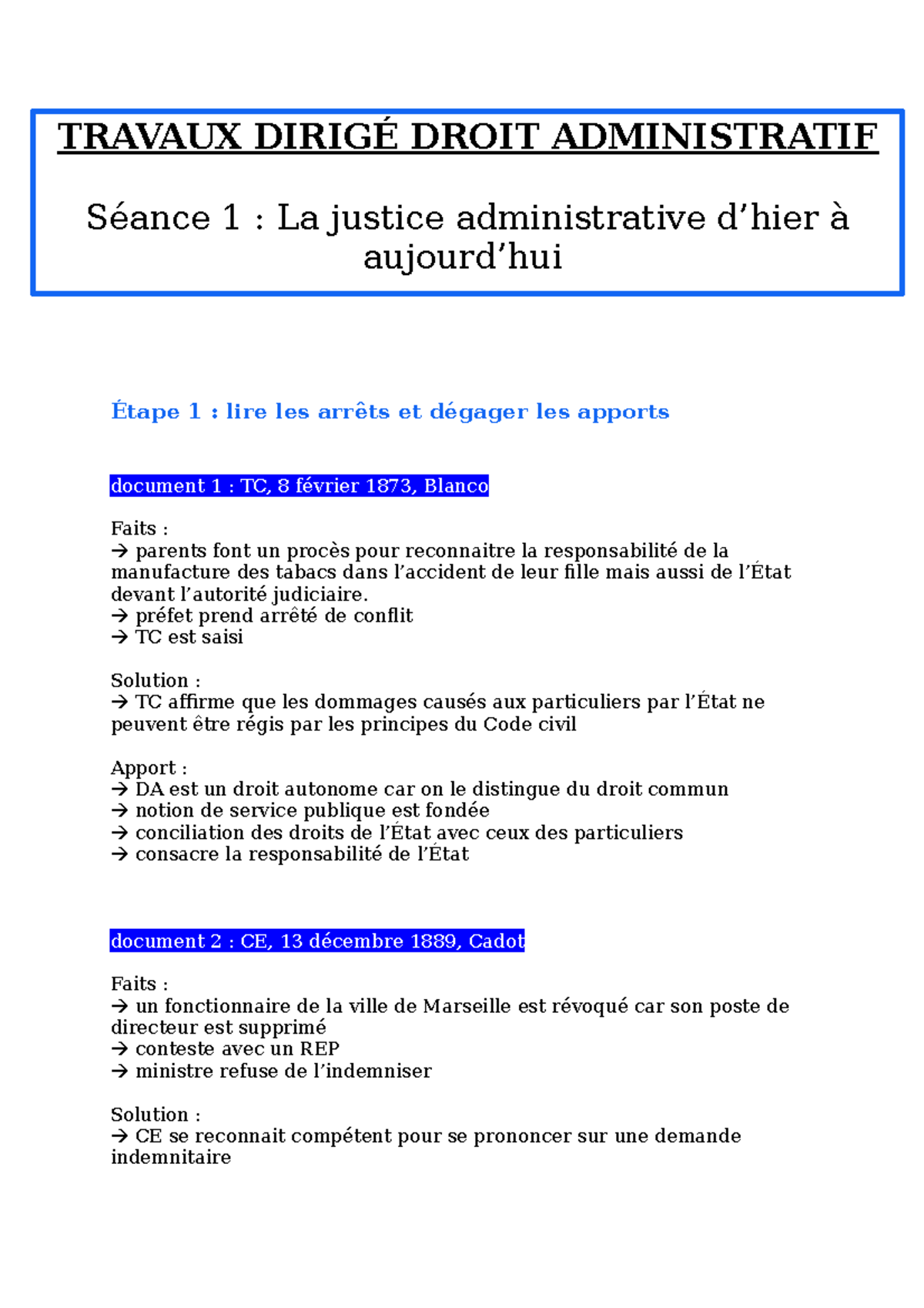 Fiche Jurisprudence Droit Administratif Semestre 3 - Étape 1 : Lire Les ...