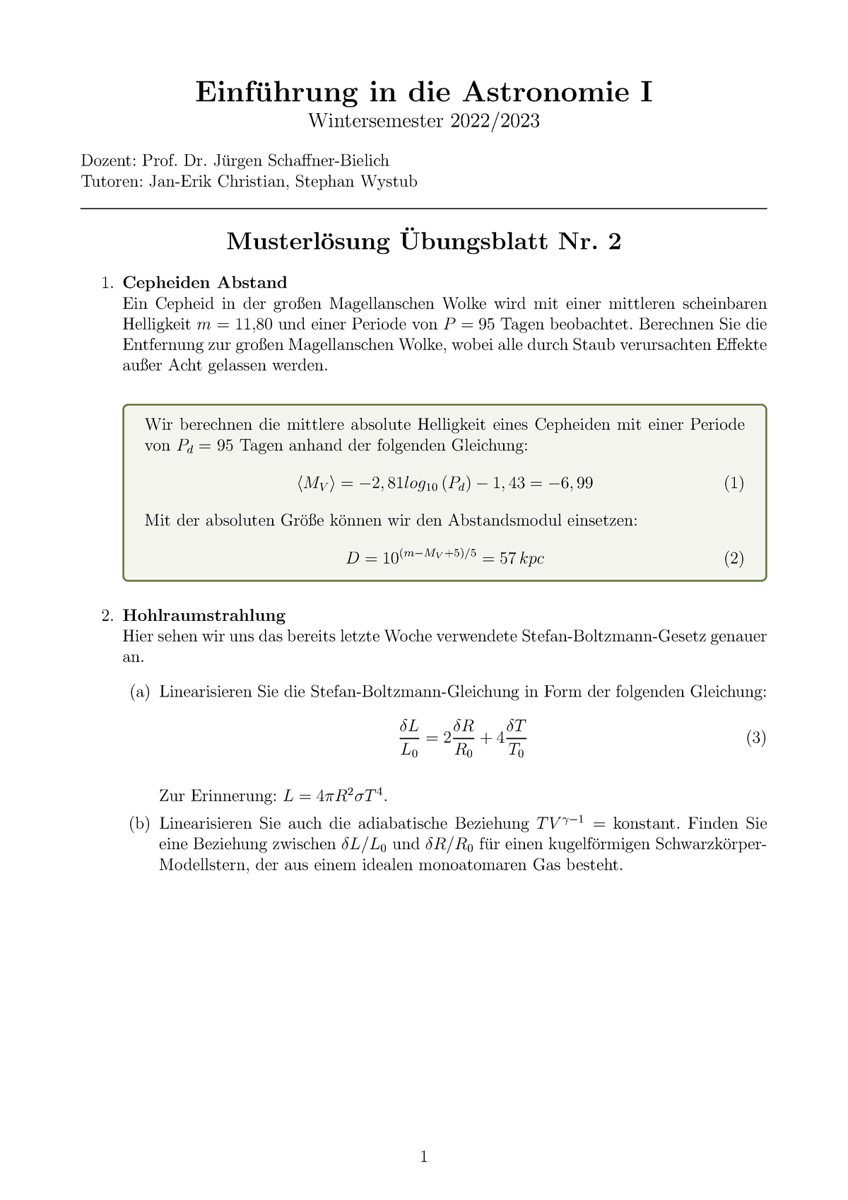 Blatt 2 Astro II Musterloesung - Einf ̈uhrung In Die Astronomie I ...