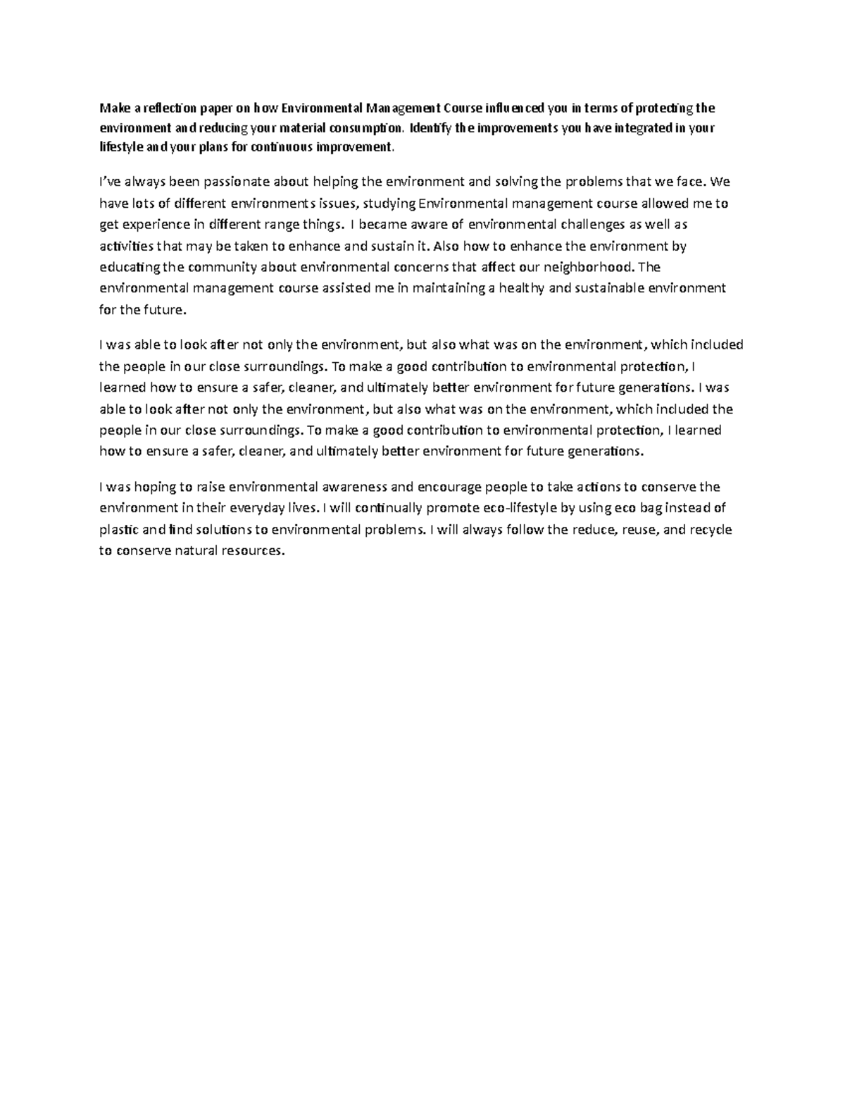 To create awareness - NONE - Make a reflection paper on how ...