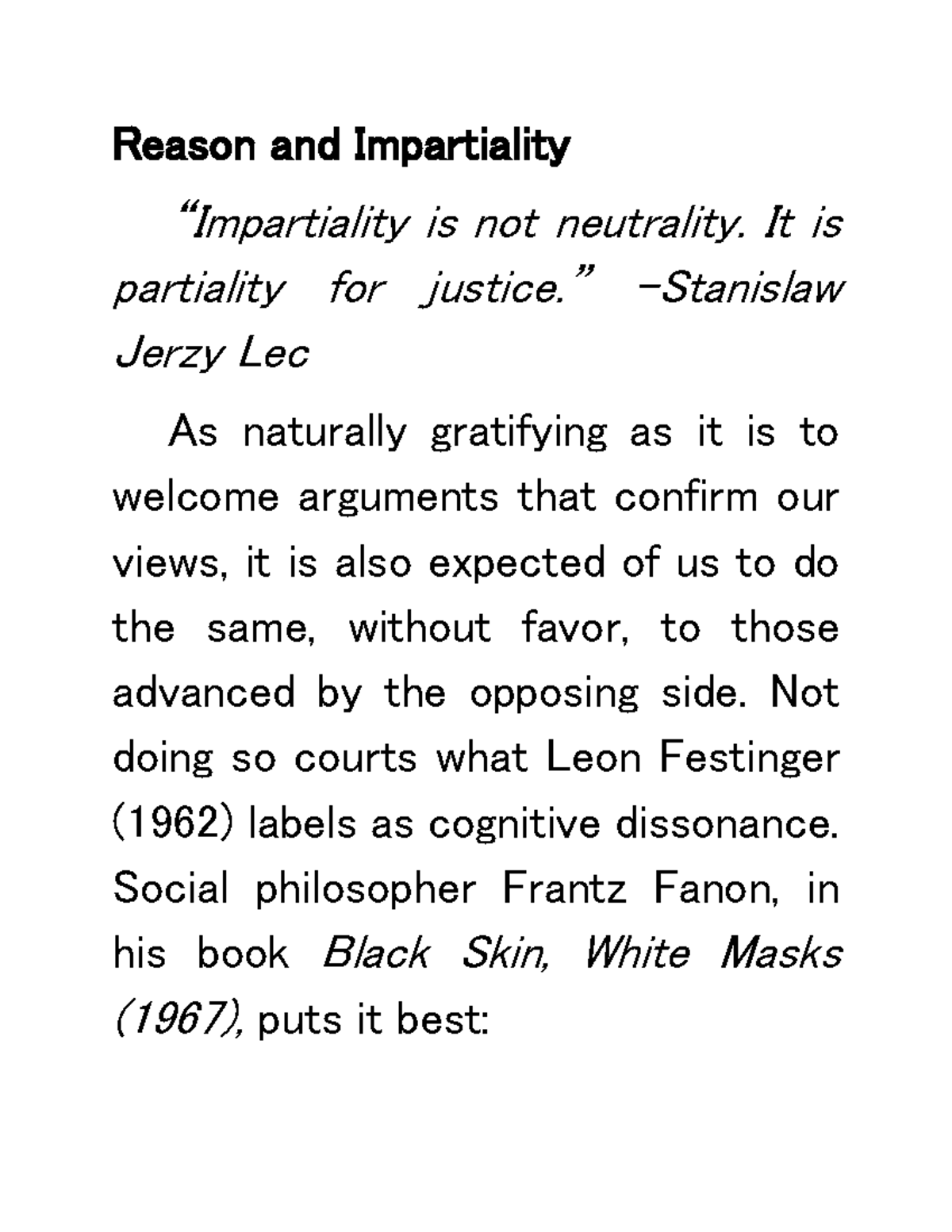 Reason and Impartiality Reason and Impartiality “Impartiality is not