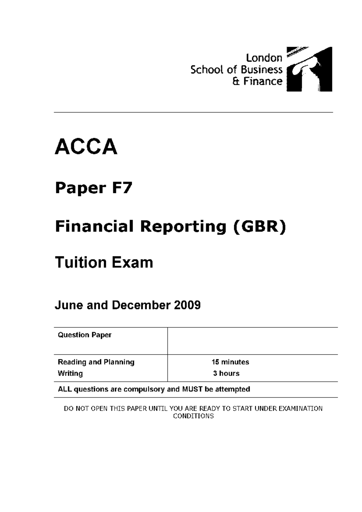 ACCA Financial Reporting F7F7 Mock Exam - Acca Sbr Book 2019 - Studocu