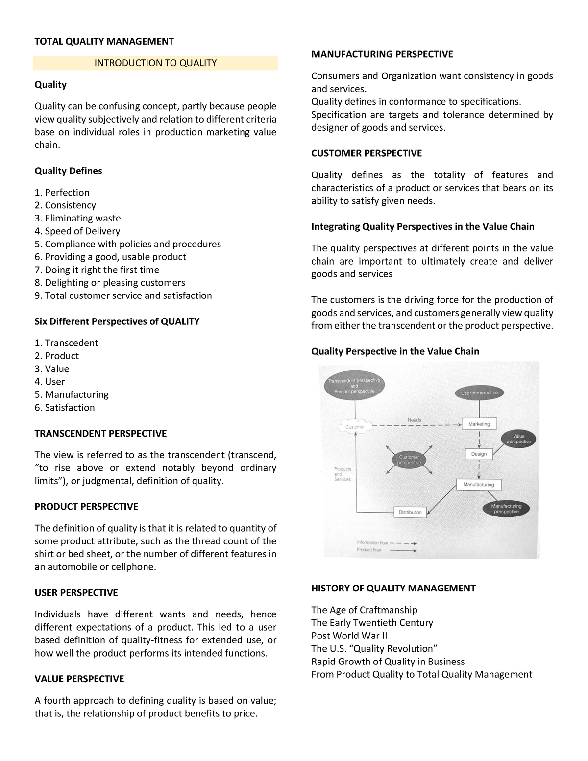 Introduction To Quality TQM Chapter 1 - TOTAL QUALITY MANAGEMENT ...