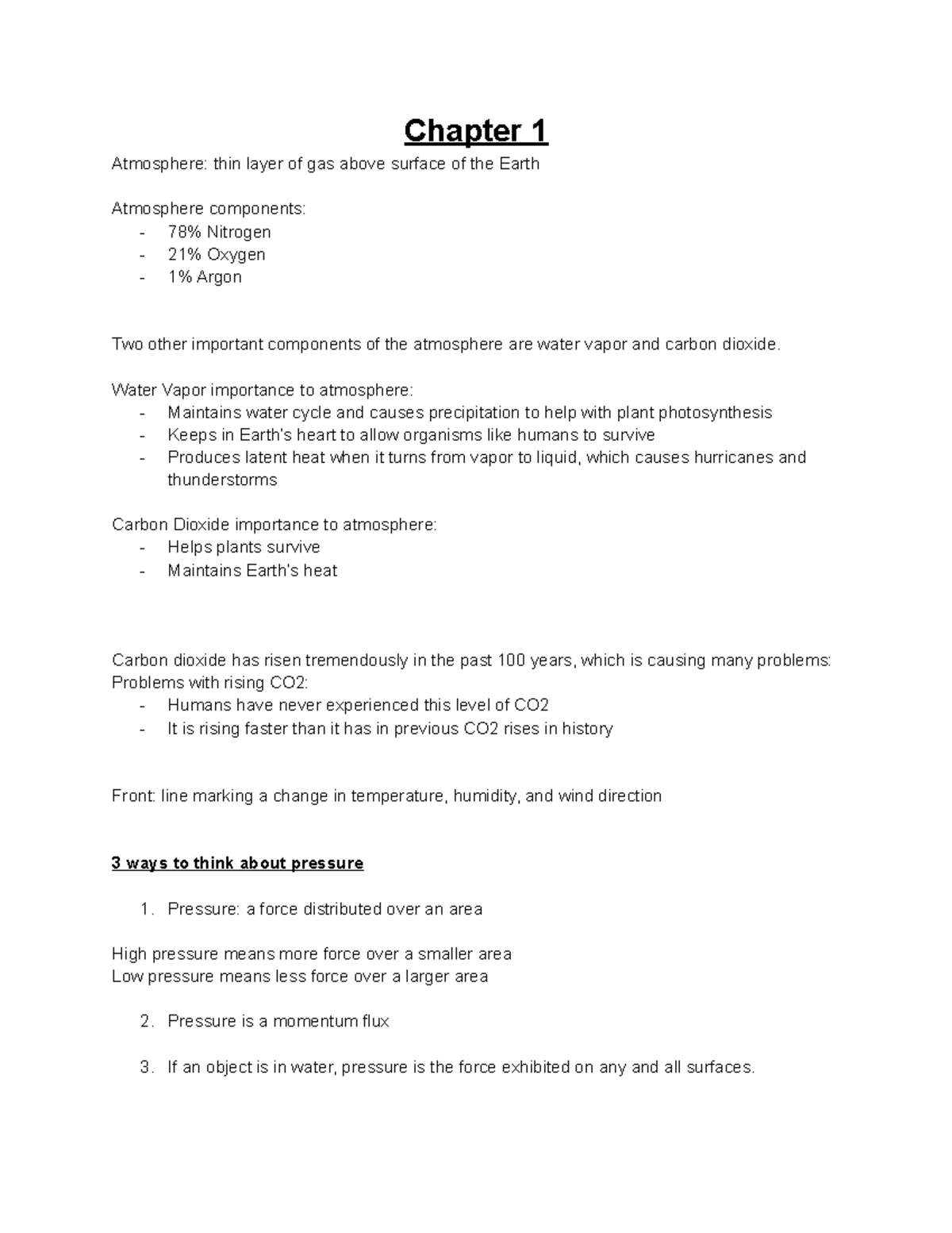 Unit 1 Notes - Chapter 1 Atmosphere: thin layer of gas above surface of ...