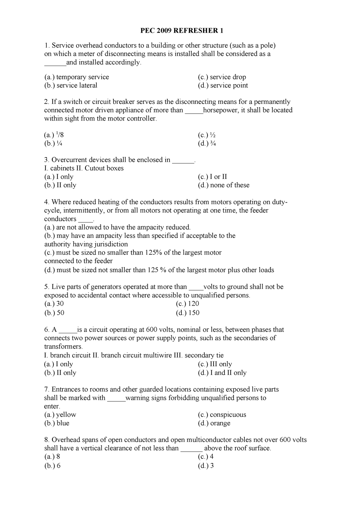 PEC 2009 Refresher 1 - Reviewer for aspiring RME's and REE's - PEC 2009 ...