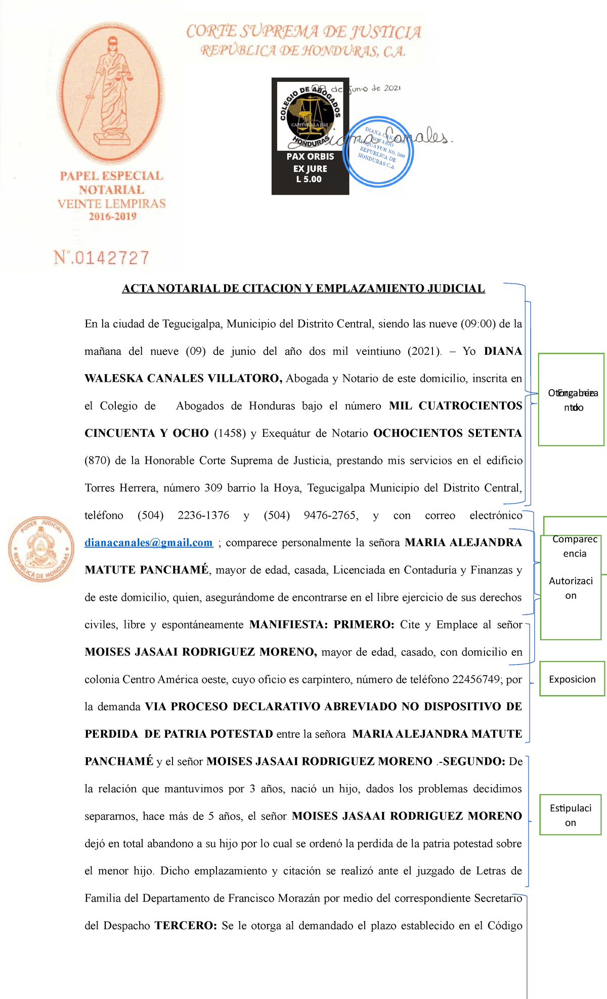 Acta Notarial De Citacion Exposicion Acta Notarial De Citacion Y Emplazamiento Judicial En La 5334