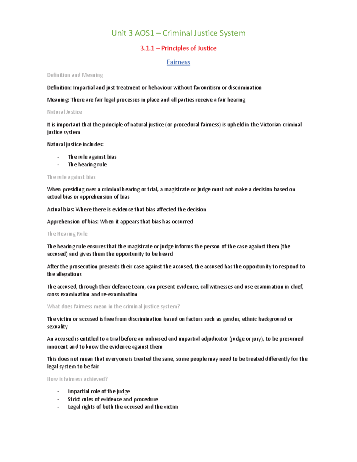 Legal Studies Notes (2020 SD) - Jordan - Unit 3 AOS1 ñ Criminal Justice ...