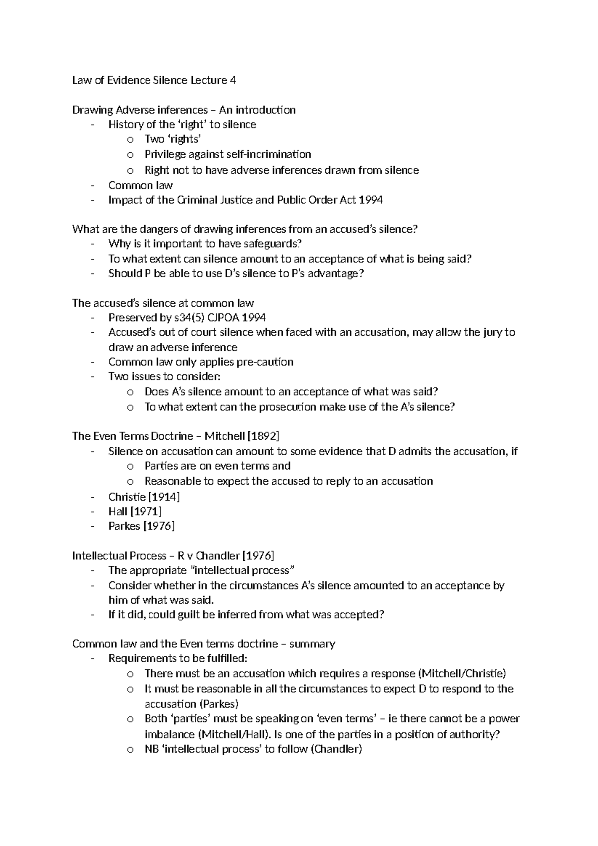 Law of Evidence Silence Lecture 4 - If it did, could guilt be inferred ...