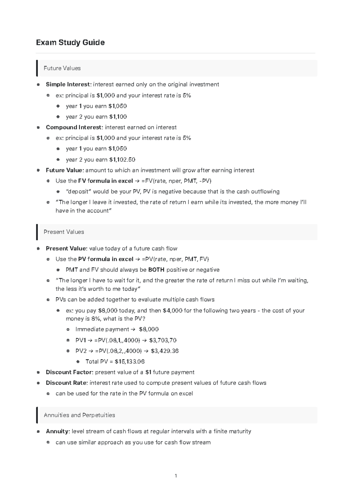 Midterm - Lecture Notes 2018-2019 - Exam Study Guide Future Values ...