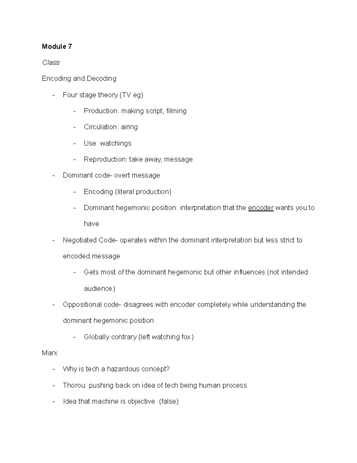 Module 7 Class Notes - Module 7 Class Encoding and Decoding - Four ...