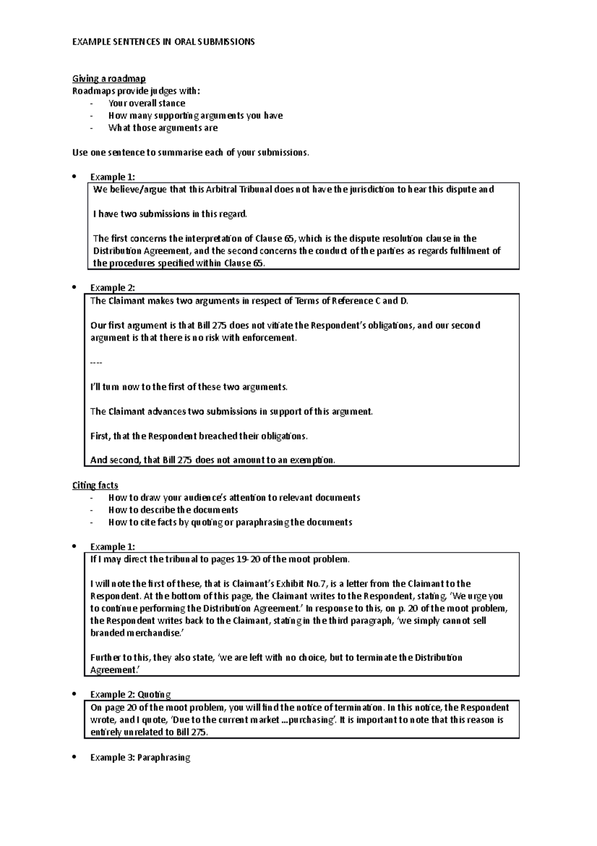 Guide to Oral submissions - EXAMPLE SENTENCES IN ORAL SUBMISSIONS ...