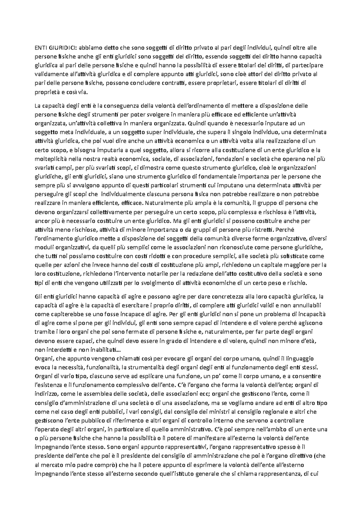 Classificazione degli enti giuridici; differenza tra associazioni e fondazioni; ENTI GIURIDICI