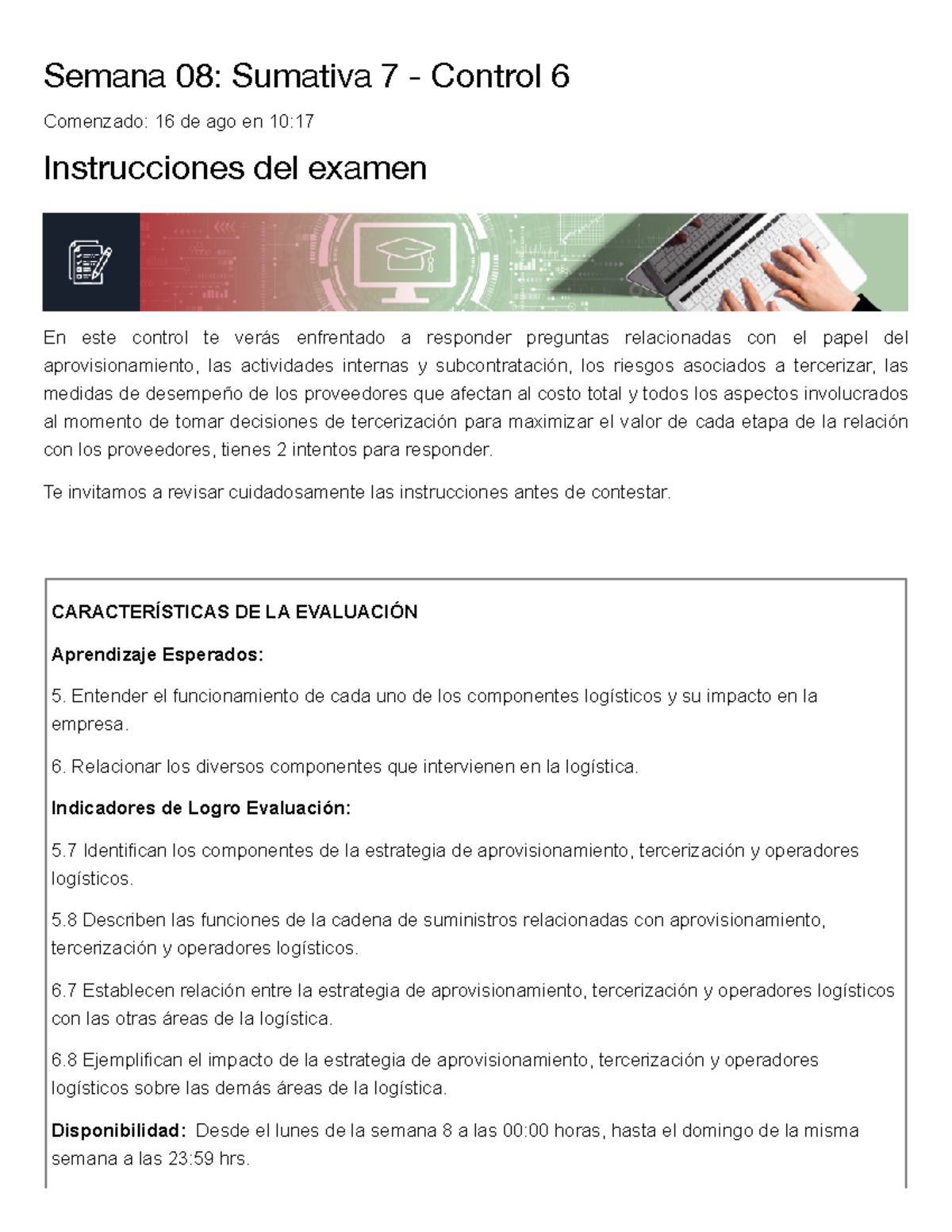Examen Semana 08 Sumativa 7 - Control 6 - Semana 08: Sumativa 7 ...