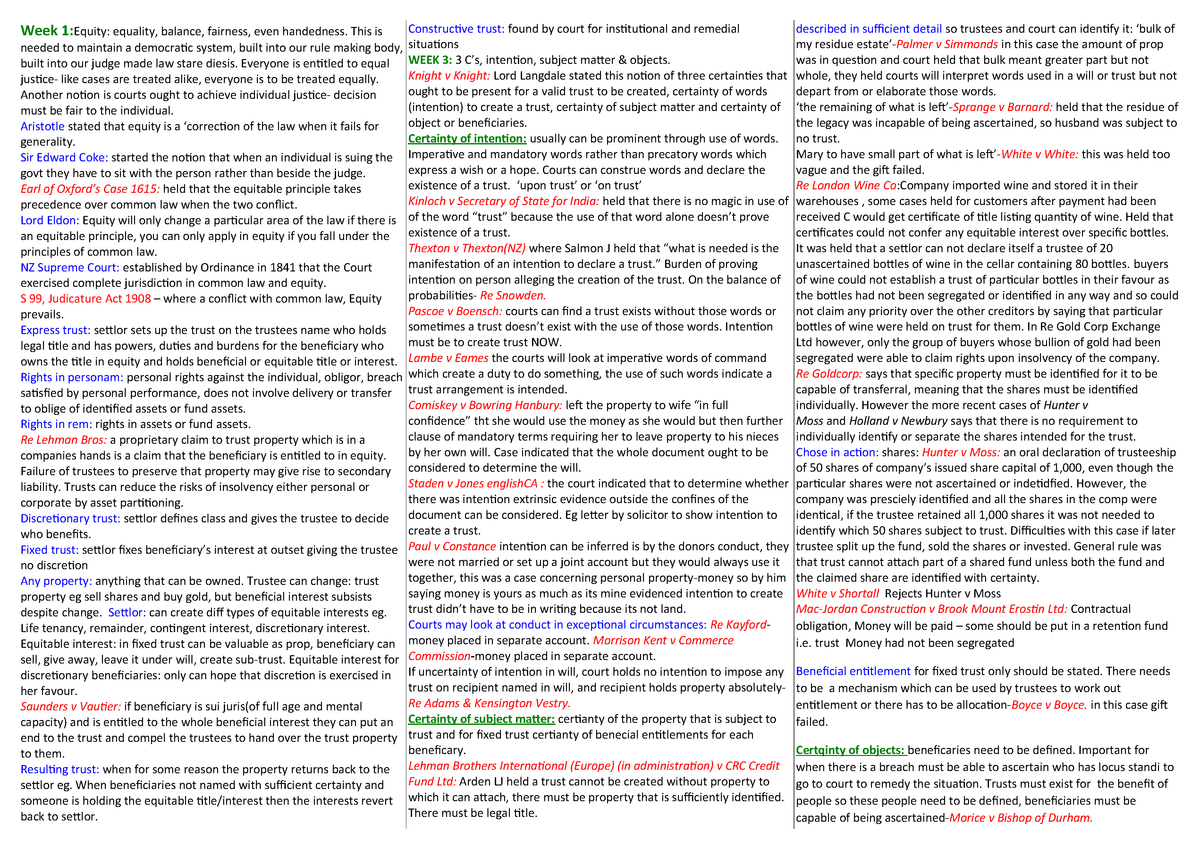 Trusts cheatsheet - LAWS605 - AUT - StuDocu