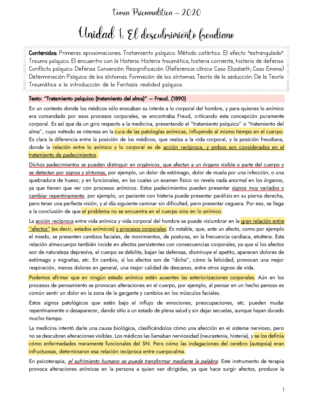 Psicoanálisis Resumen Final - Unidad 1: El Descubrimiento Freudiano ...