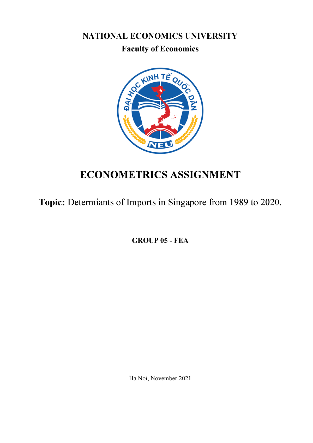 Example-Econometrics - NATIONAL ECONOMICS UNIVERSITY Faculty Of ...