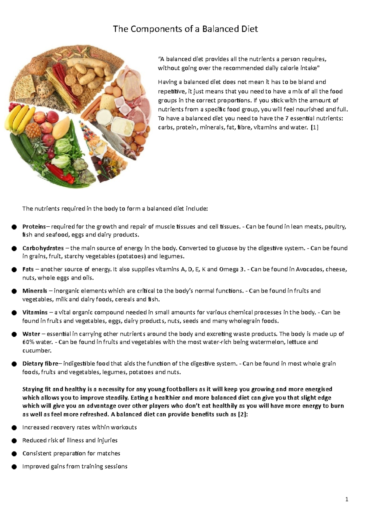 Task 1 - Balanced Diet Pamphlet - The Components of a Balanced Diet “A ...