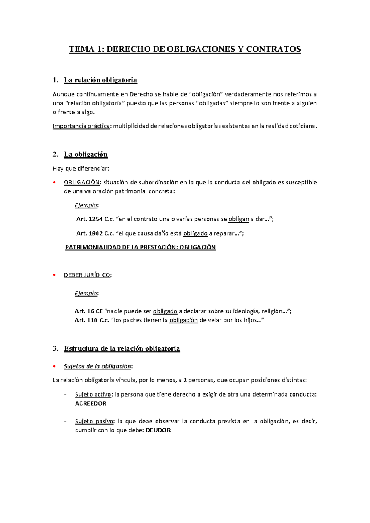 TEMA 1 - Obligaciones y contratos - TEMA 1: DERECHO DE OBLIGACIONES Y ...