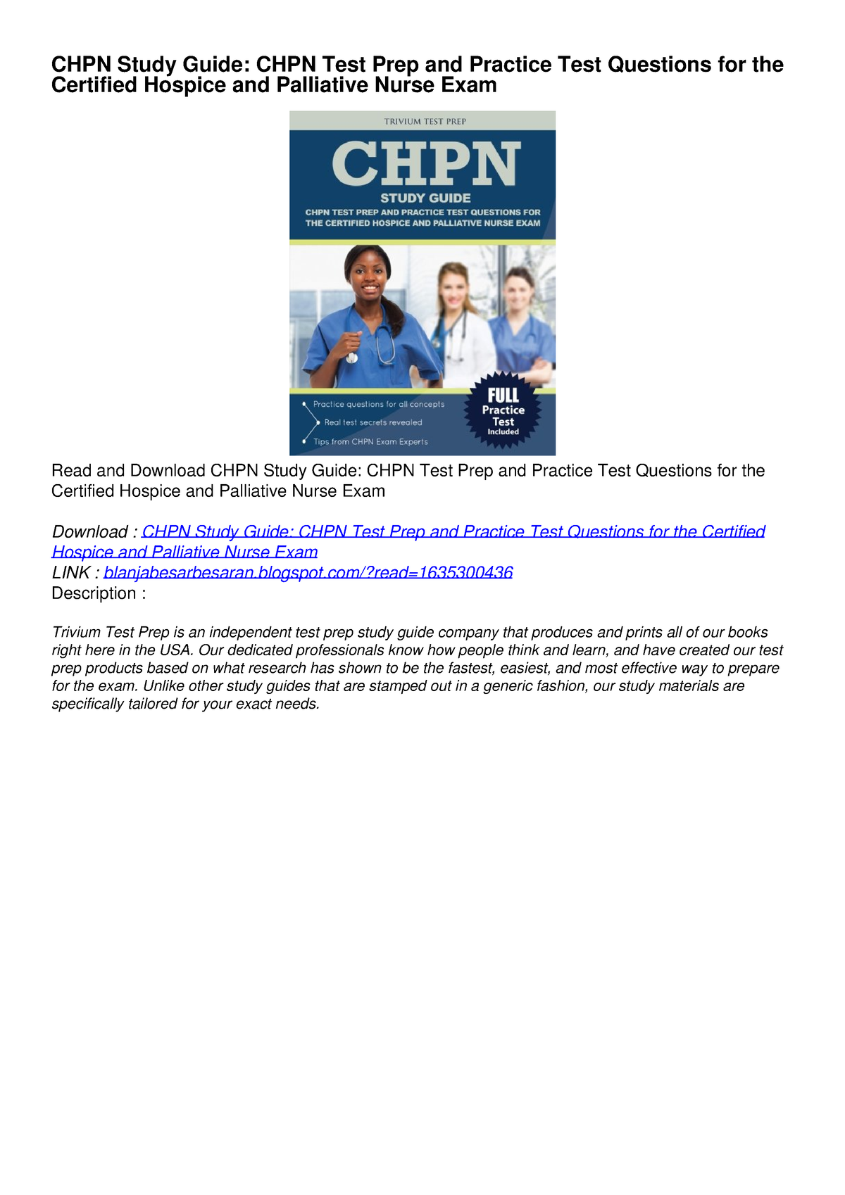 PDF BOOK DOWNLOADCHPN Study Guide CHPN Test Prep and Practice Test