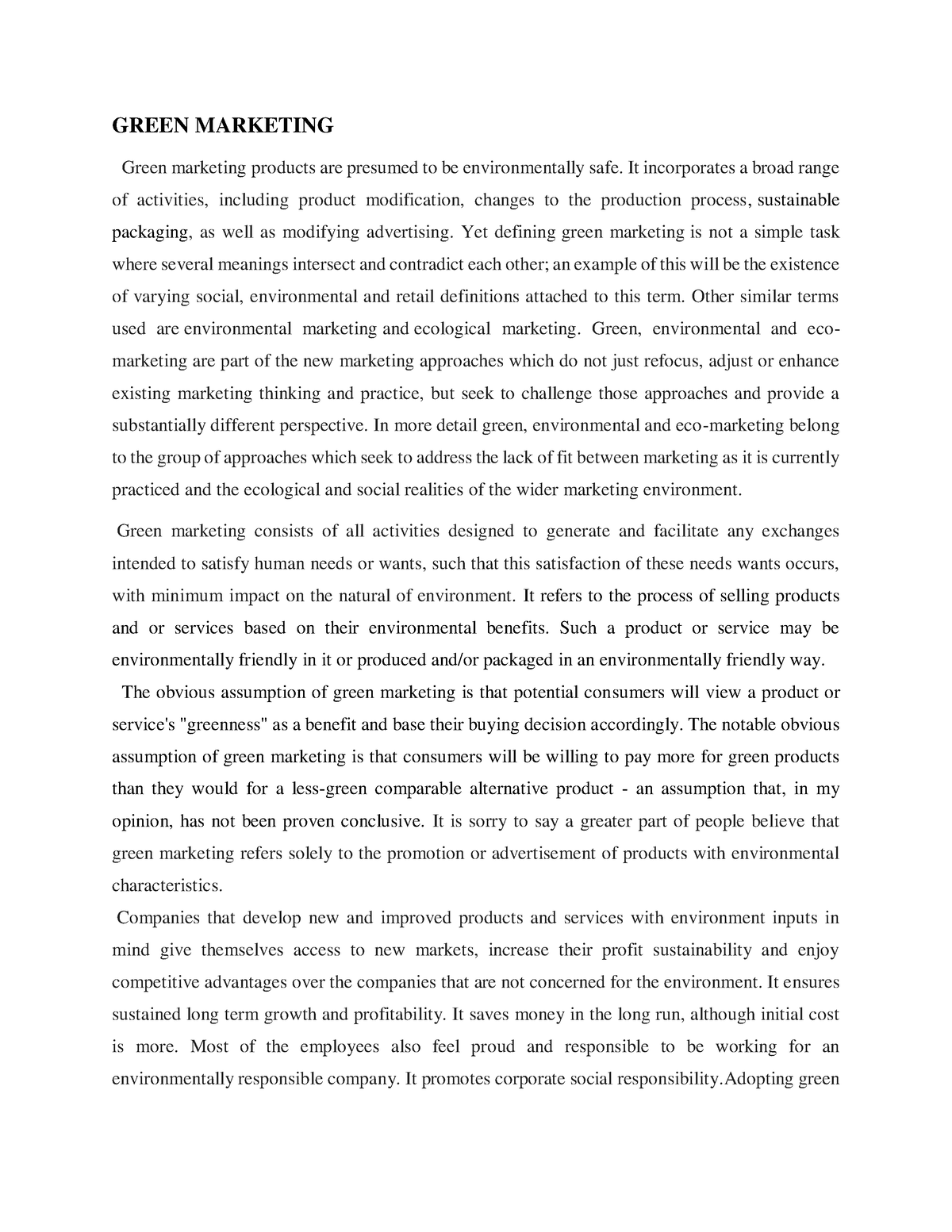 essay on green marketing