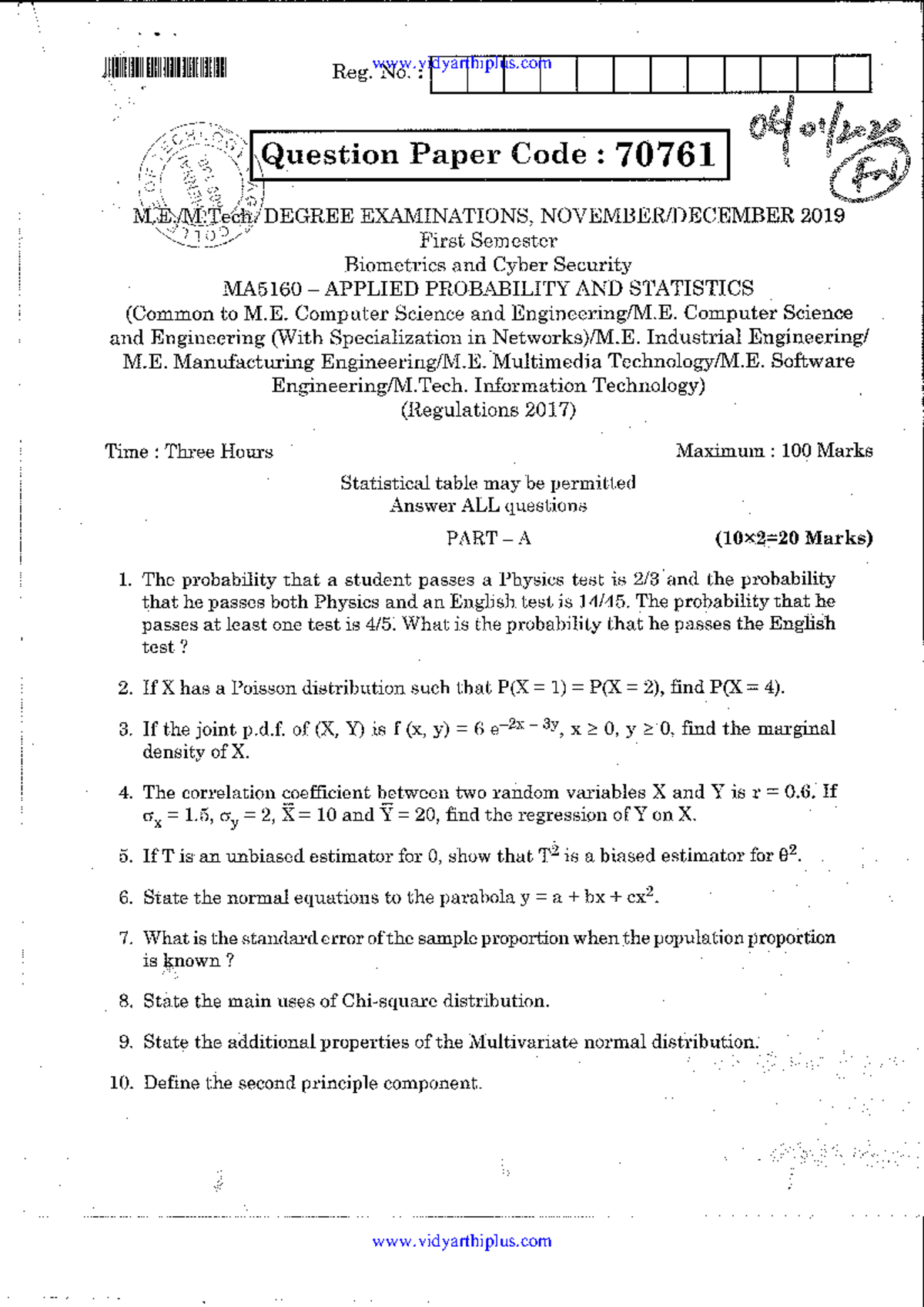MA5150QP - Applied probability material MA4151 - Studocu