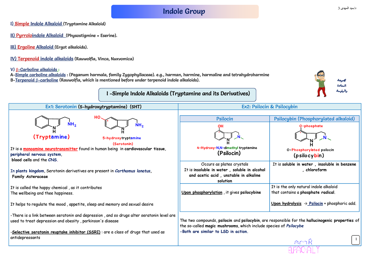 Alkaloid Summary - I) Simple Indole Alkaloid (Tryptamine Alkaloid) II ...