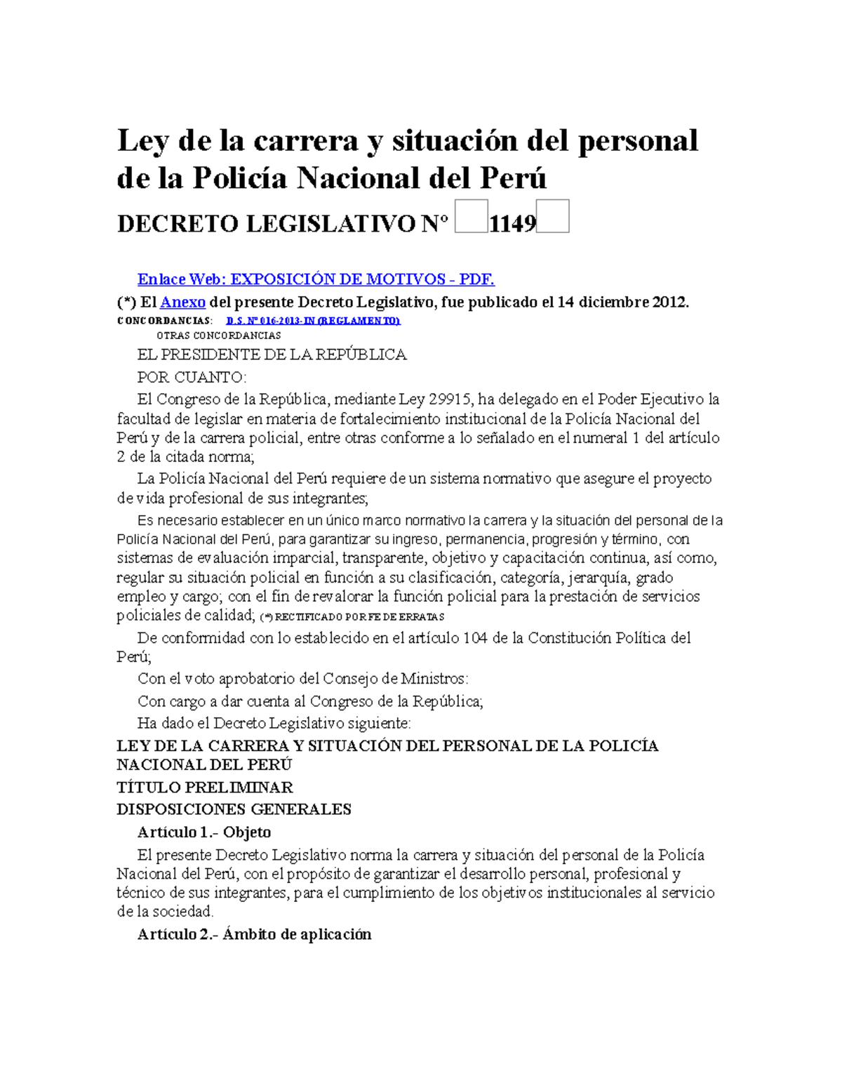 Dl 1149 Ley Carrera Situacion Del Personal Pnp Ley De La Carrera Y Situación Del Personal De 3302