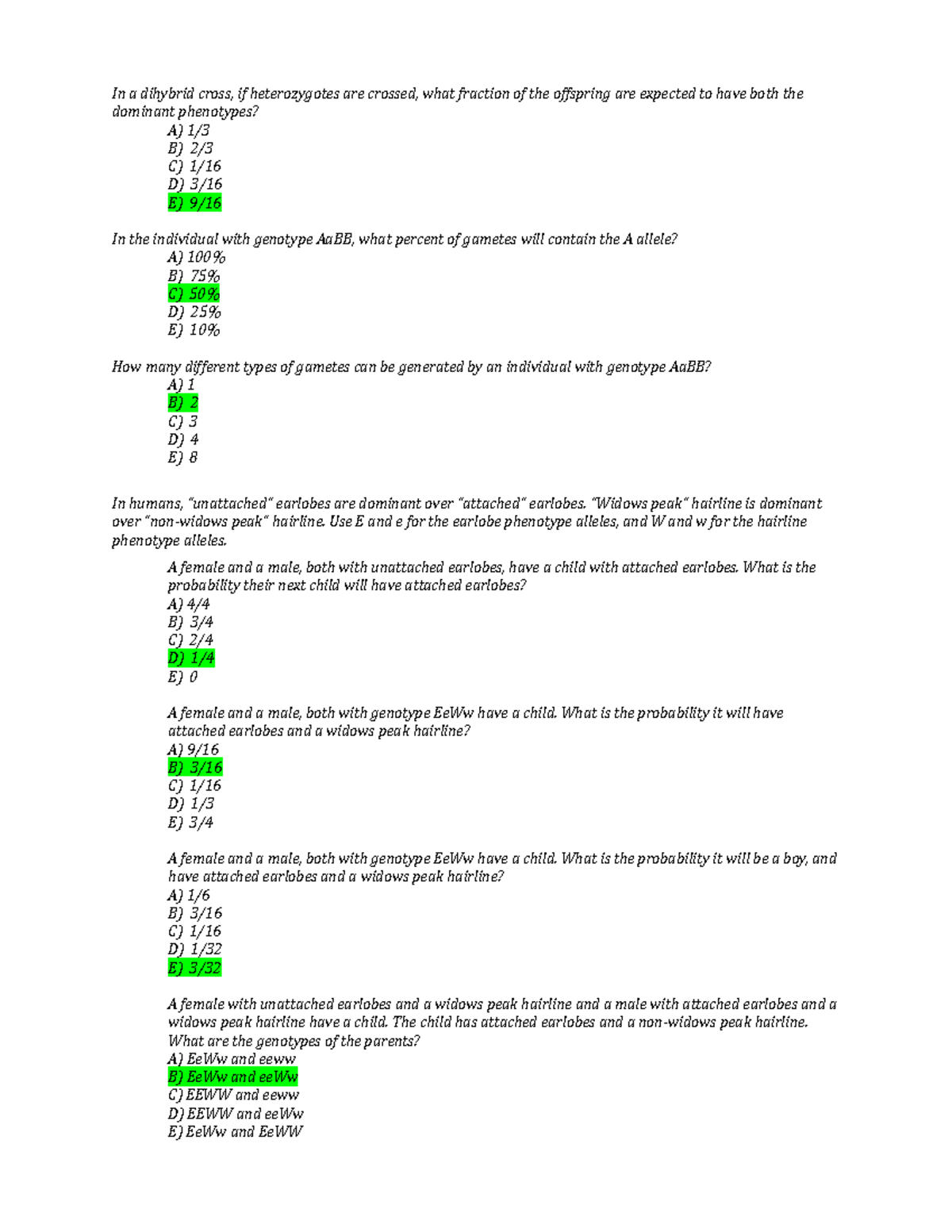 More Probability Questions Part A Key Bio 375 Genetics Studocu