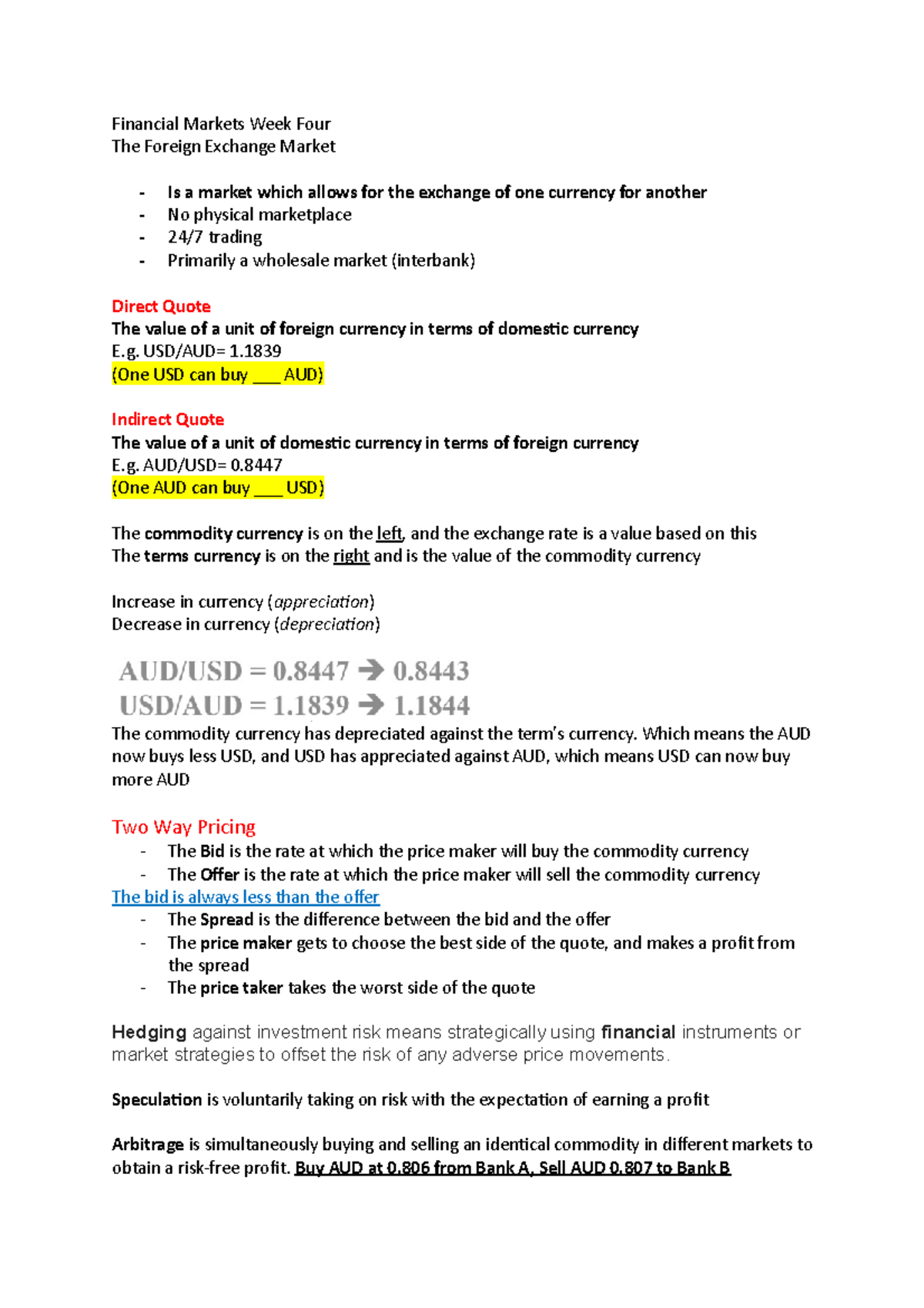 Week Four - Lecture notes 4 - Financial Markets Week Four The Foreign ...