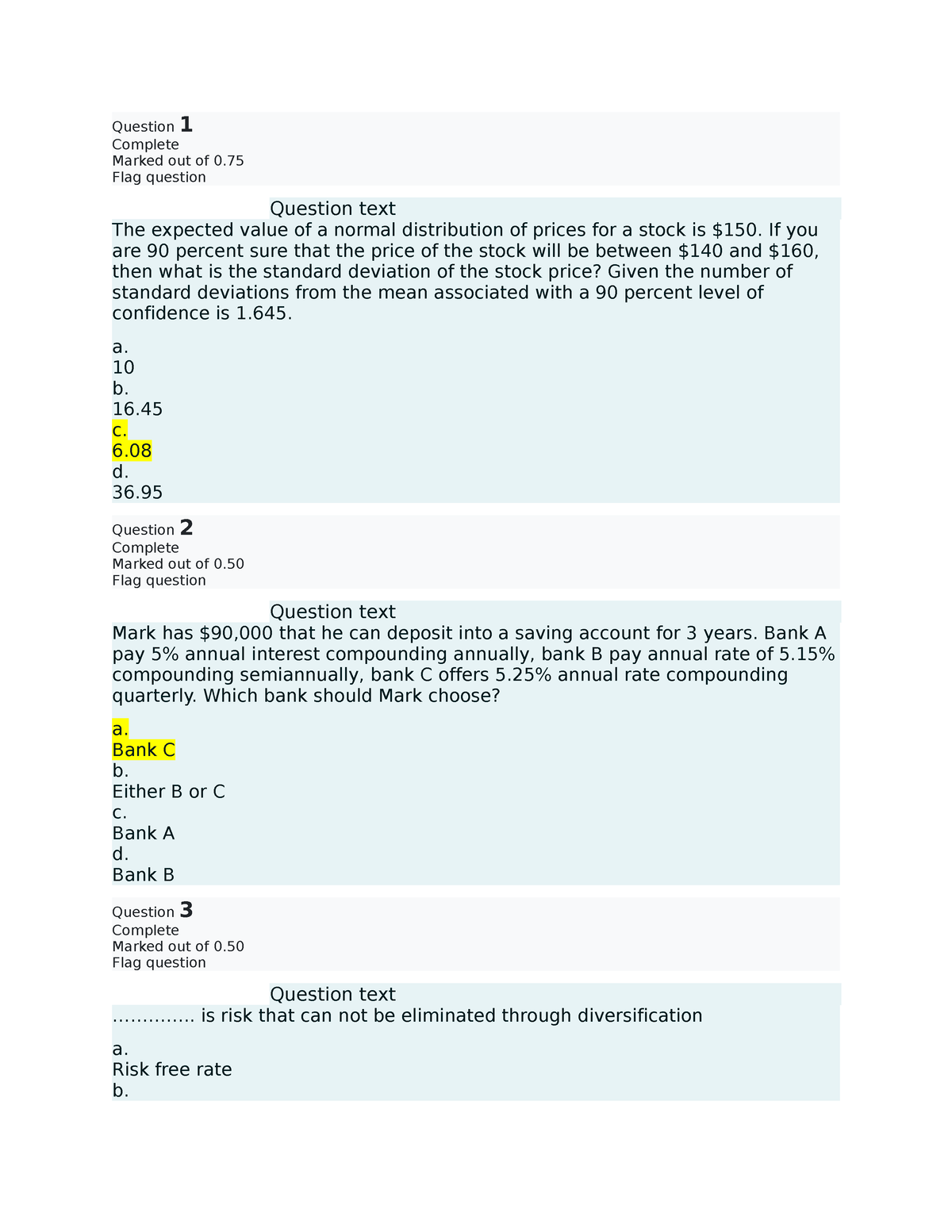 QUIZ 2 FIN202 - Fefef - Question 1 Complete Marked Out Of 0. Flag ...