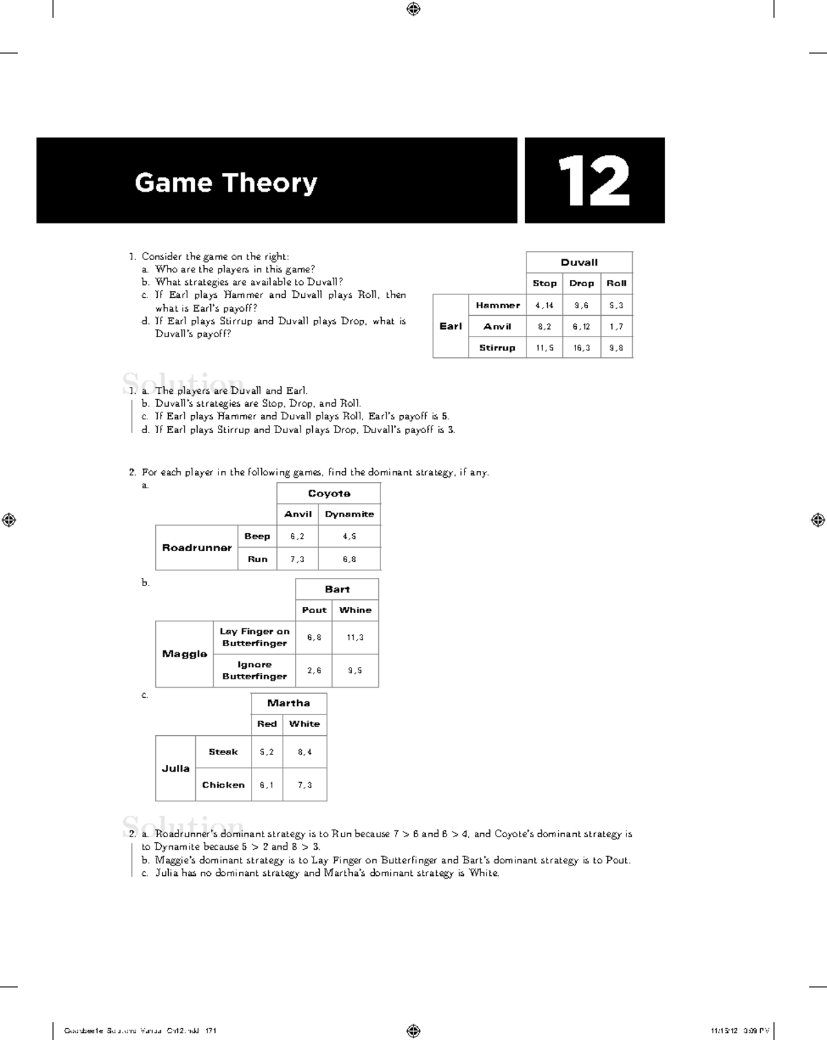 Basic Game Theory - Solution Solution 1. Consider The Game On The Right ...