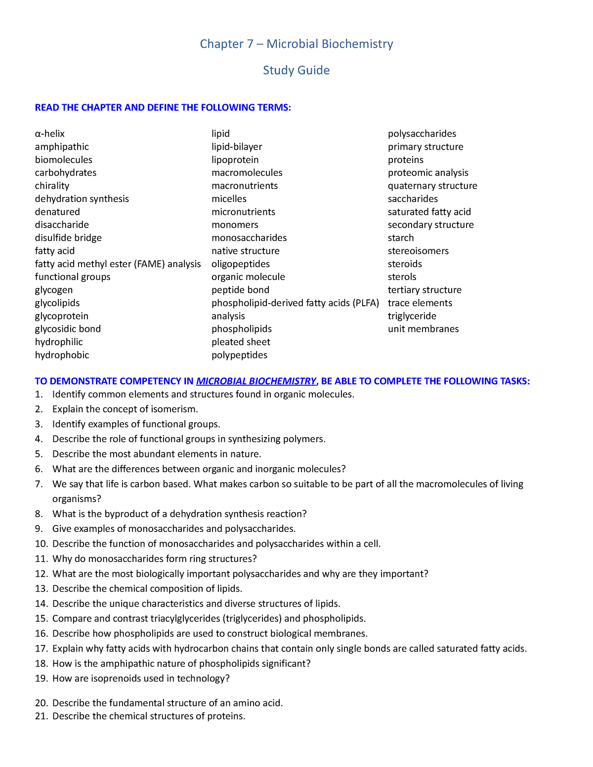 Ch - Biotechn - Chapter 7 – Microbial Biochemistry Study Guide READ THE ...