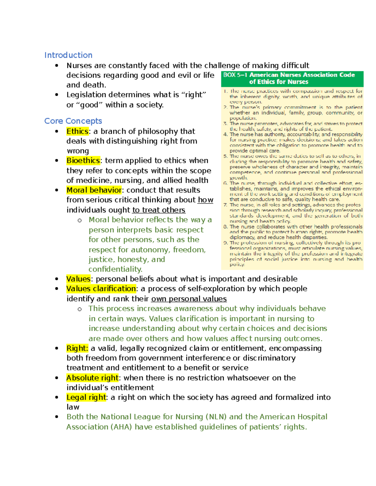 Chapter 5 - Lecture and text notes to study - Introduction Nurses are ...