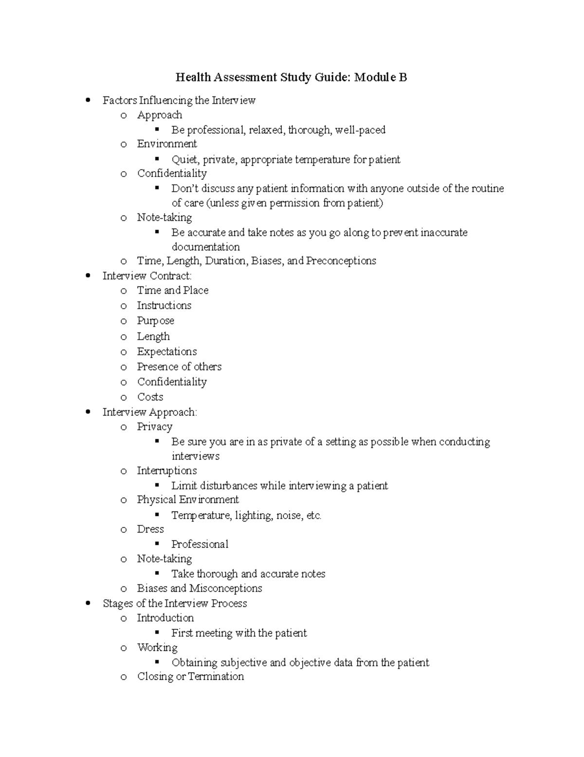 Health Assessment Study Guide B - Health Assessment Study Guide: Module ...