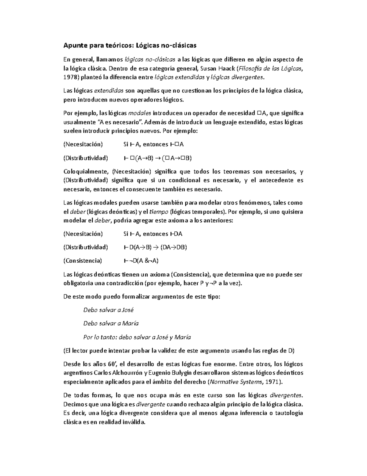 Lógicas noclásicas Apunte para teóricos Lógicas noclásicas En