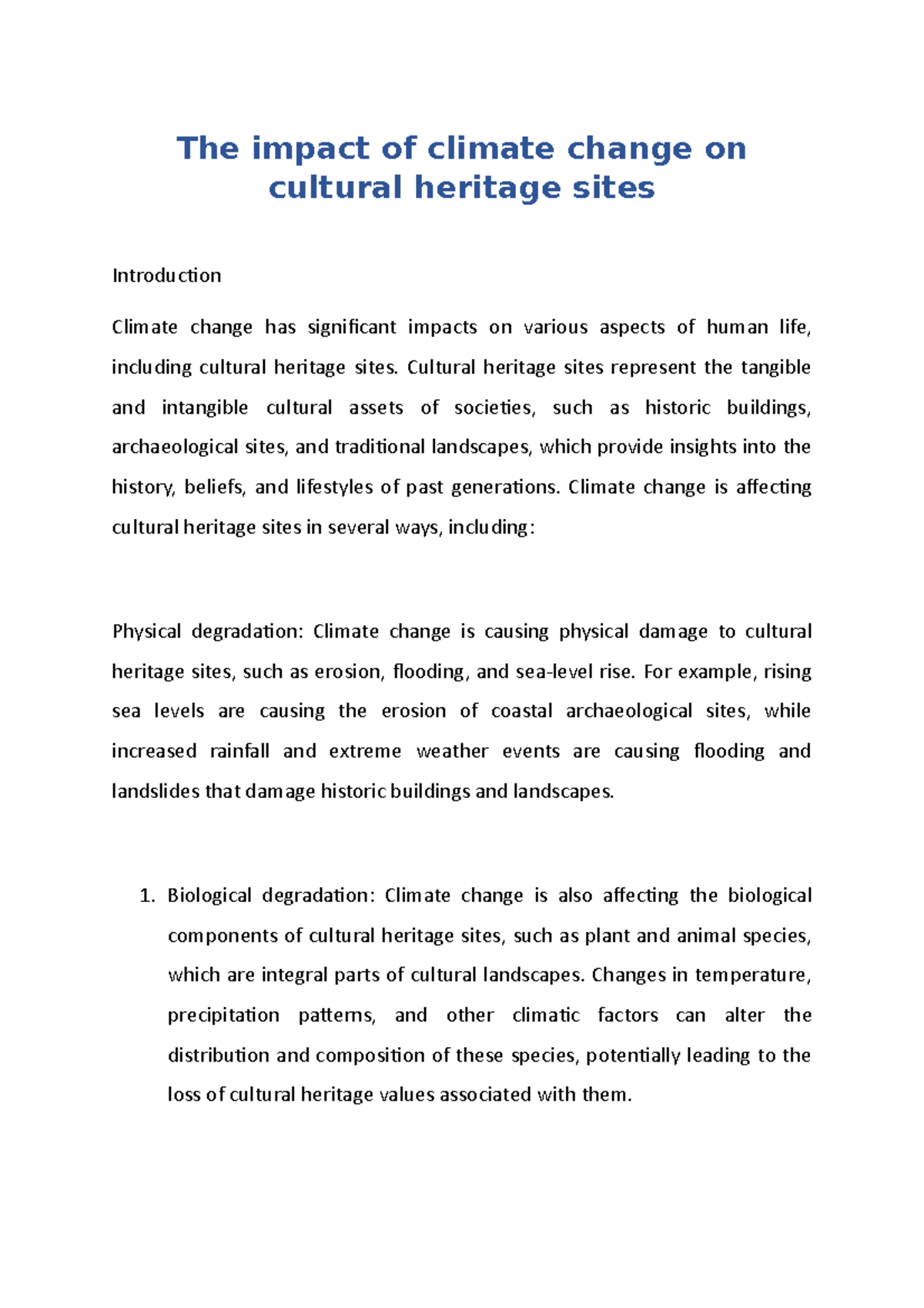 The impact of climate change on cultural heritage sites - The impact of ...