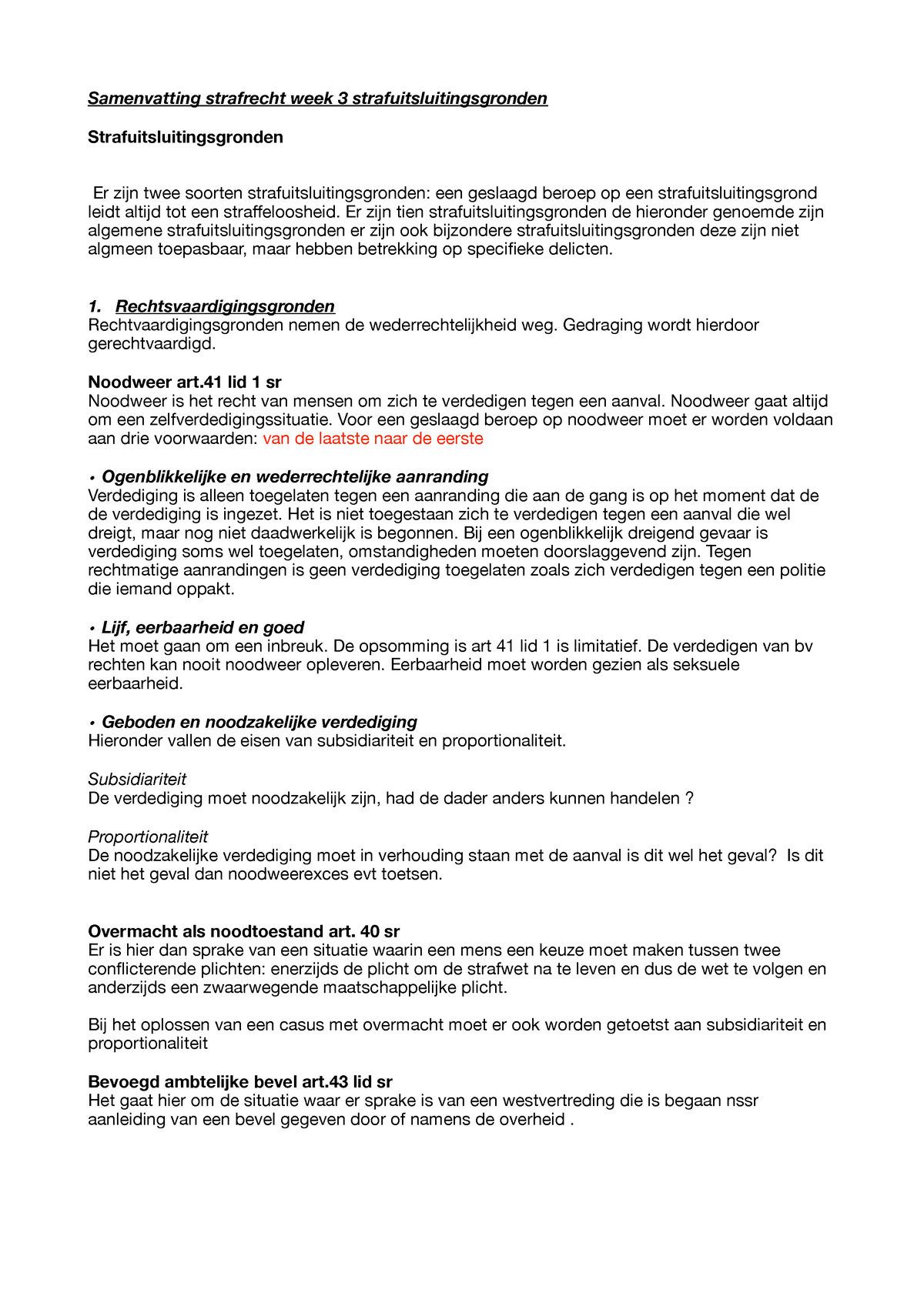 Samenvatting Strafrecht Week 3 Strafuitsluitingsgronden - Samenvatting ...