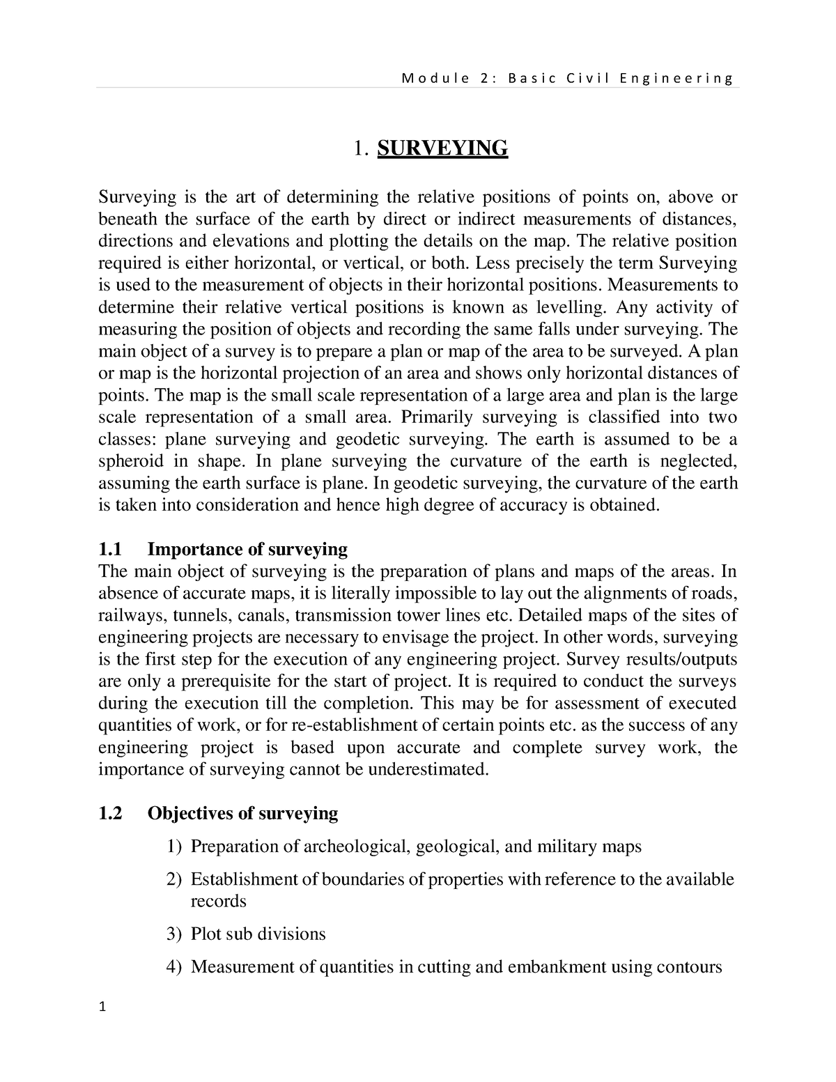 BCE Module 2 - 1. SURVEYING Surveying Is The Art Of Determining The ...