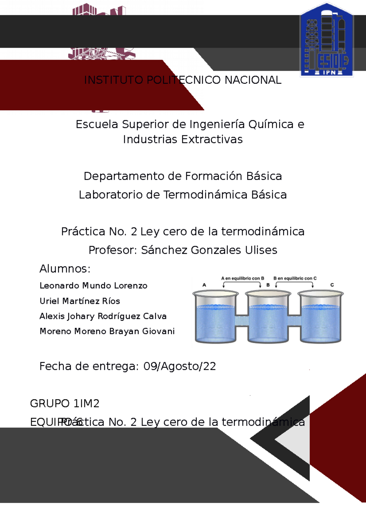 Practica 2 Lab. Termodinámica - INSTITUTO POLITECNICO NACIONAL Escuela ...