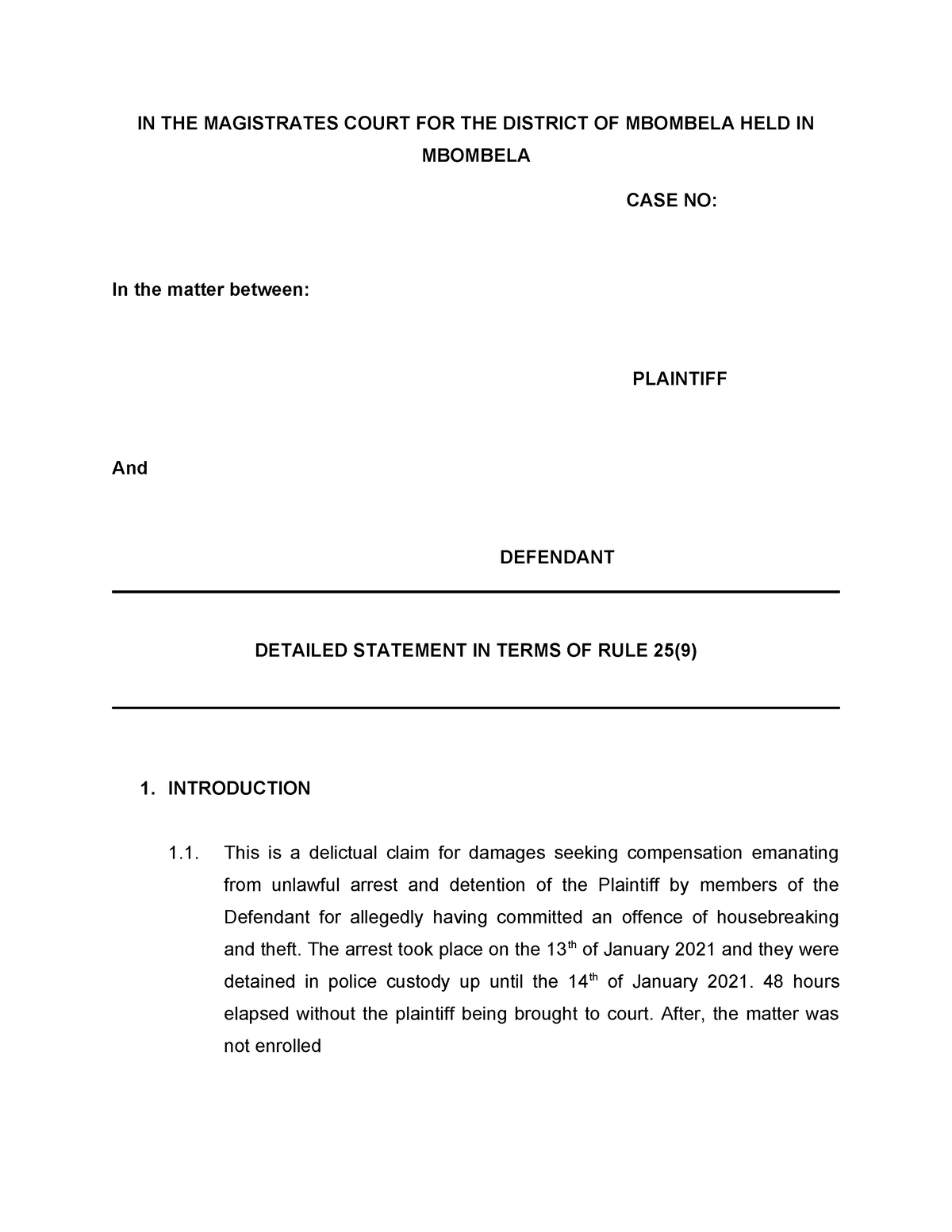 Detaiked Statement - draft - IN THE MAGISTRATES COURT FOR THE DISTRICT ...