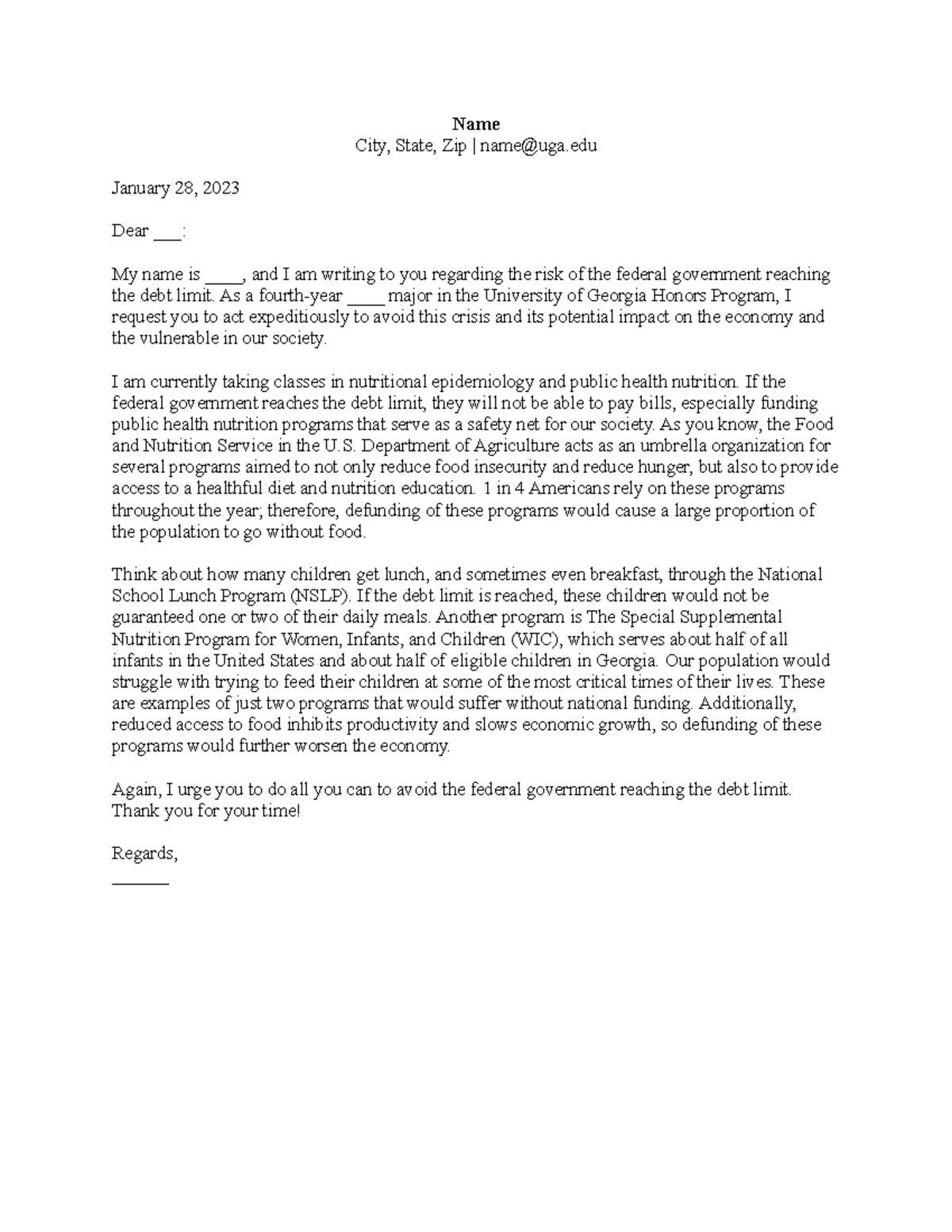 Lettertocongress - Here is an example of the Letter to Congress ...