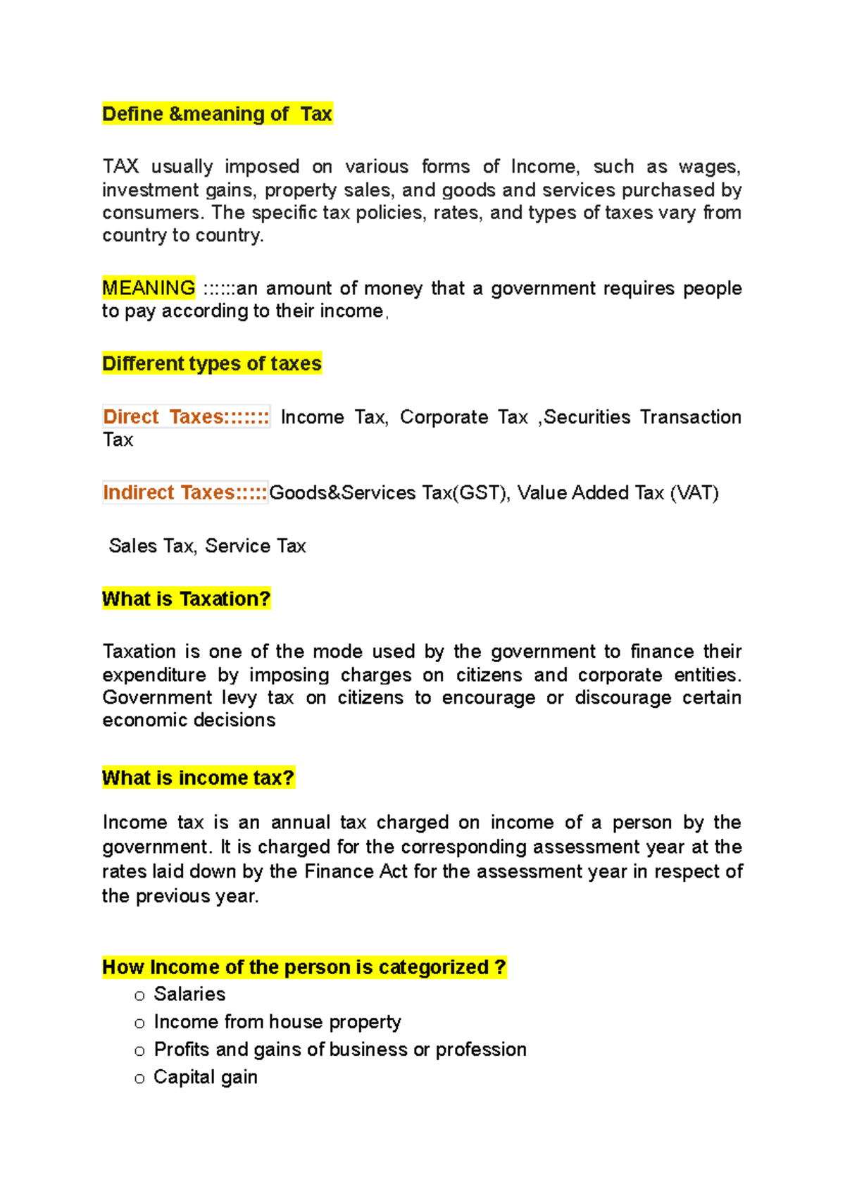 Tax - Summary Bachelor of commerce - Define &meaning of Tax TAX usually ...