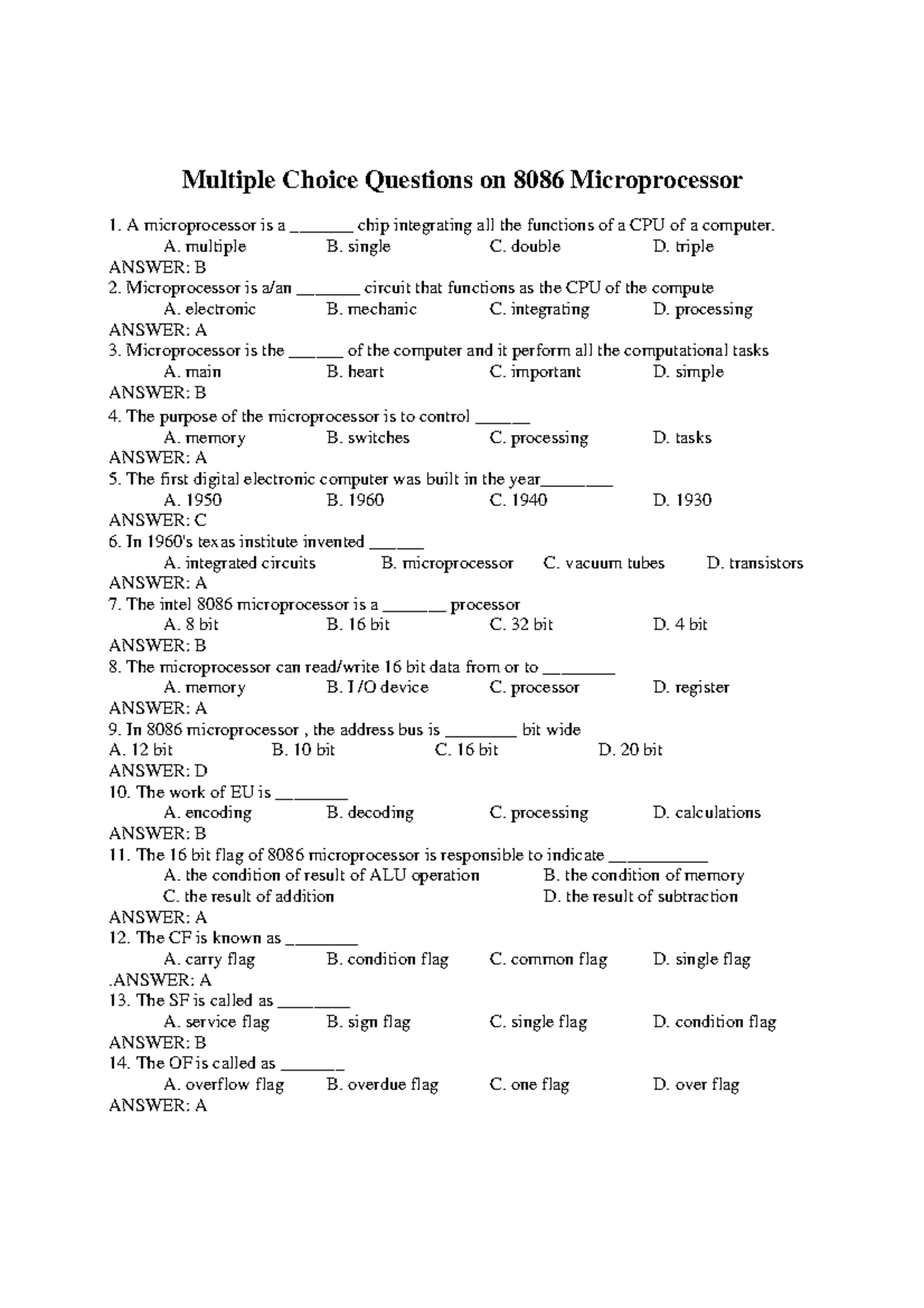 microprocessor assignment questions