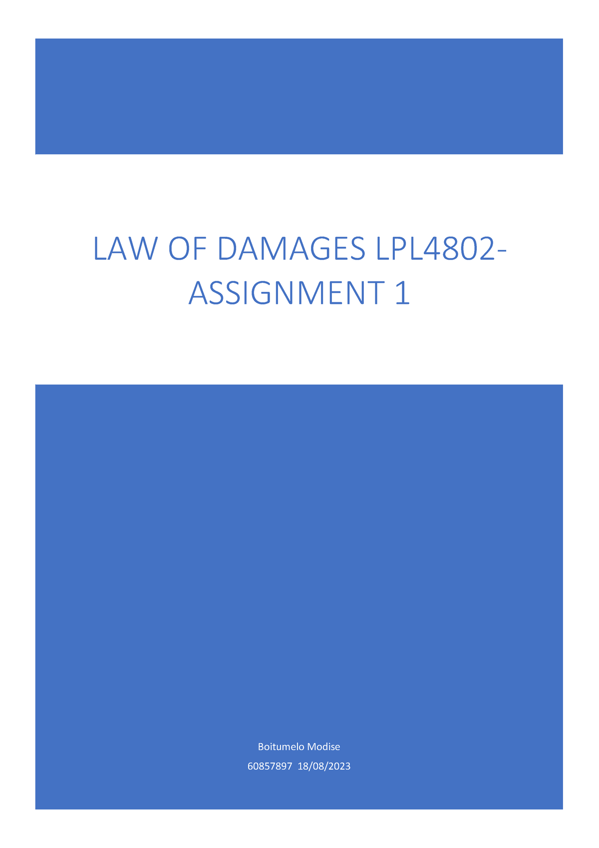 law of damages assignment 1 2022