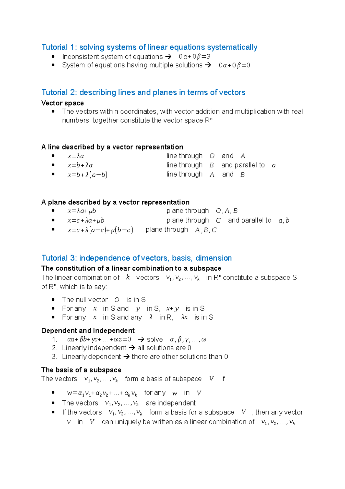 Summary Of Mathematics 3 The Mathematical Tools Tutorial Solving Systems Of Studeersnel