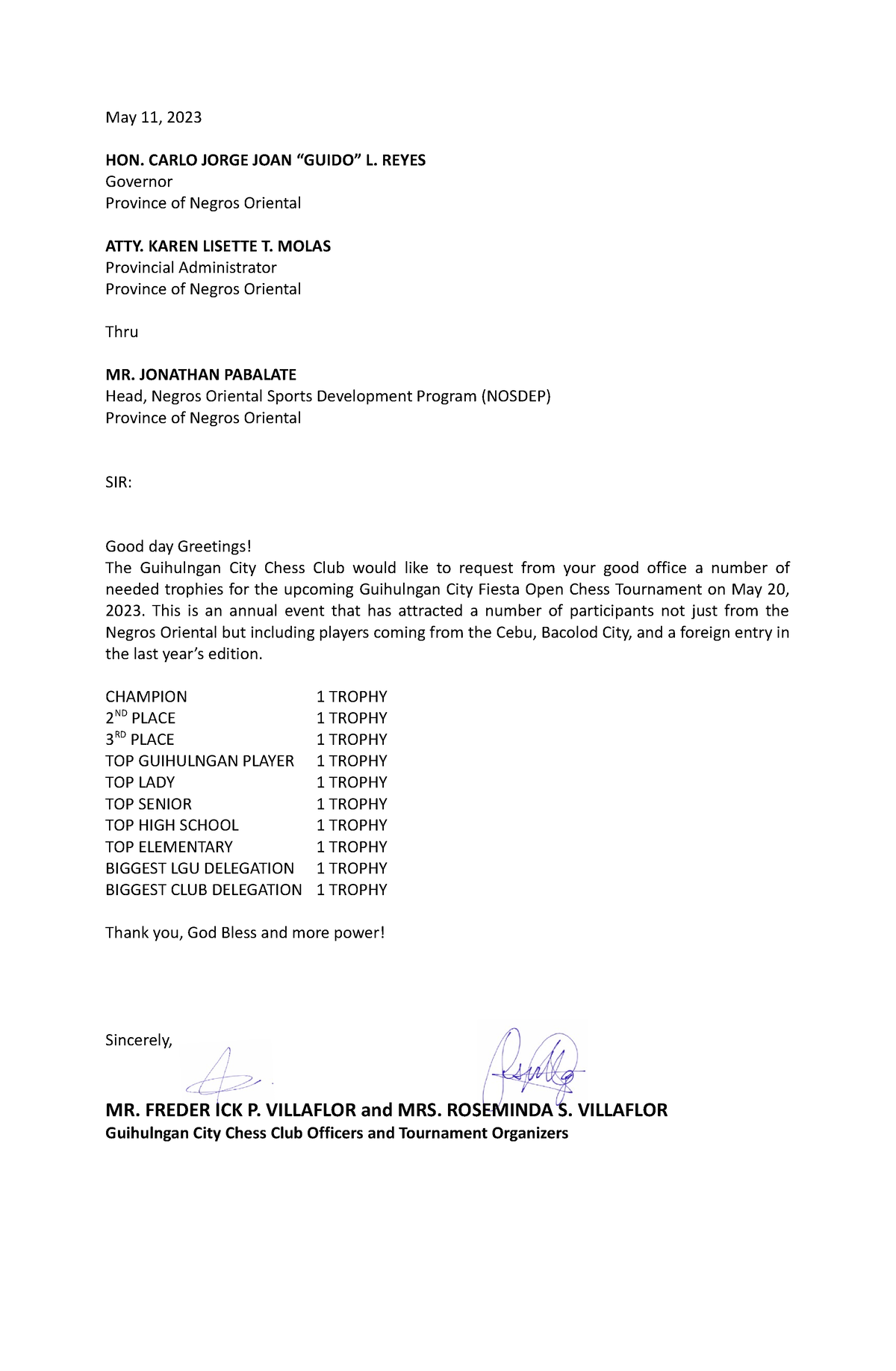 Nosdep Letter Request - none - May 11, 2023 HON. CARLO JORGE JOAN ...