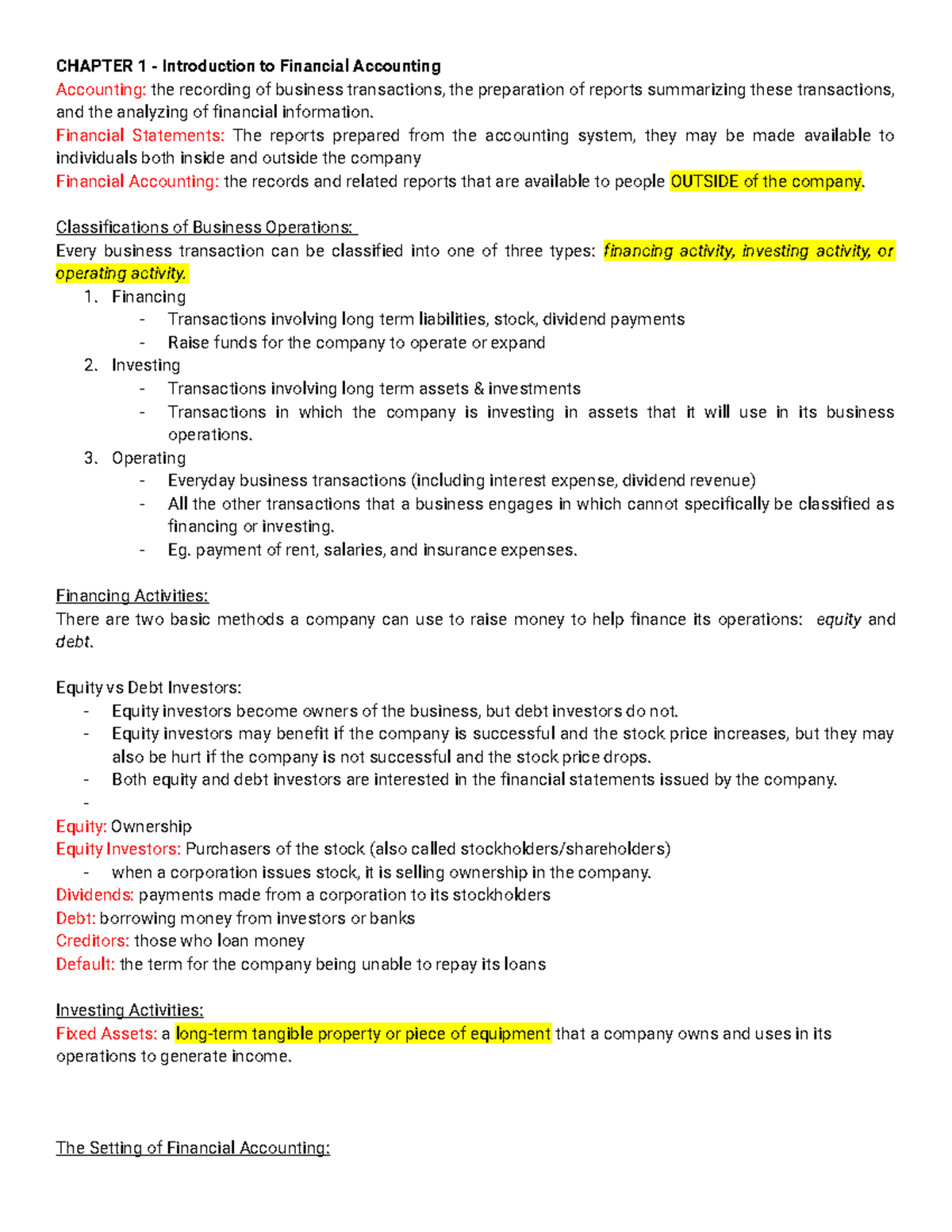 A100 Accounting - exam review notes - CHAPTER 1 - Introduction to ...