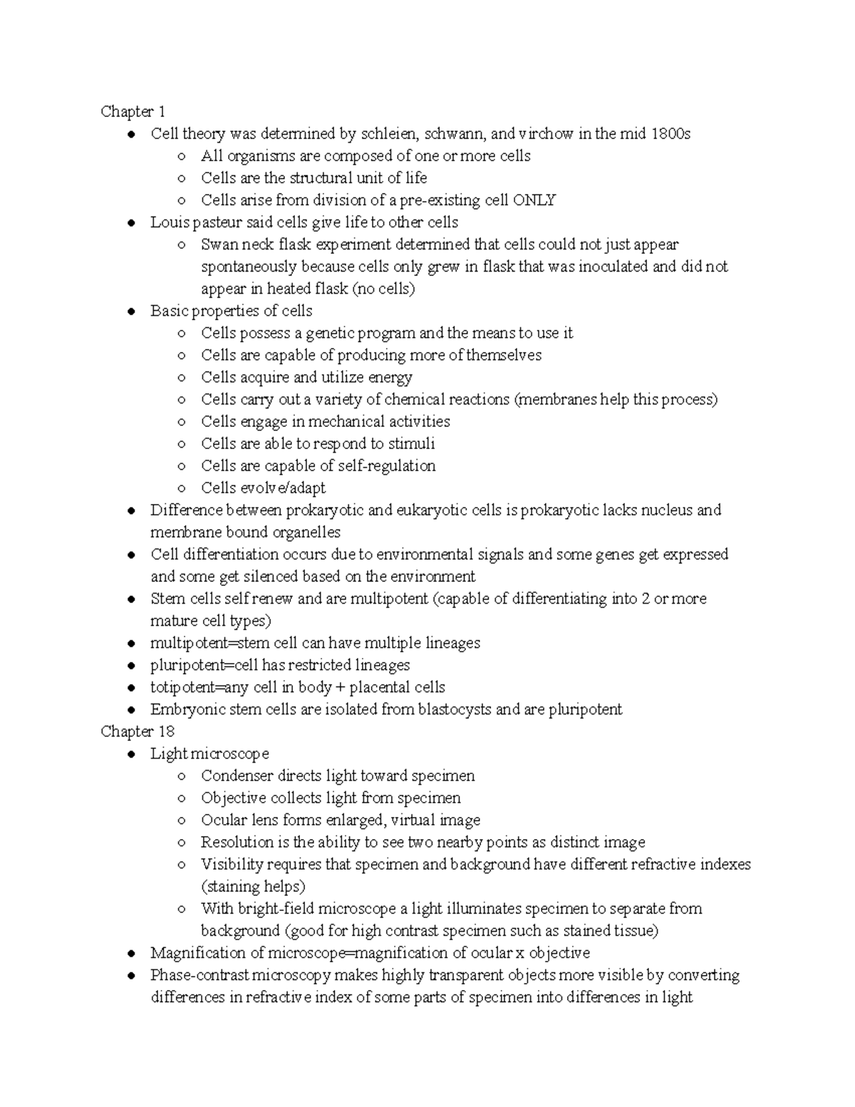 Final exam study guide - Summary Cell biology - Chapter 1 Cell theory ...